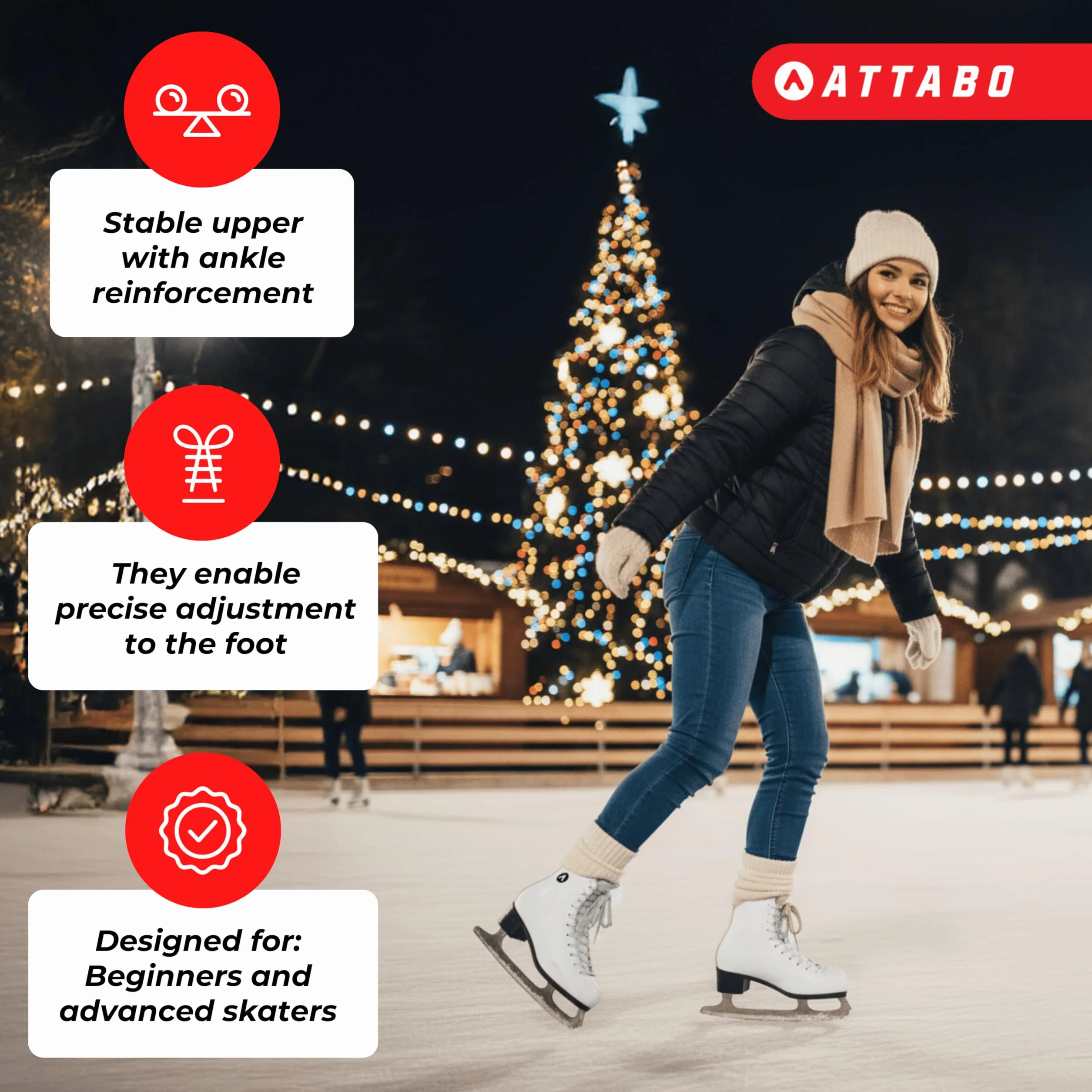 ATTABO Patines Artísticos de Hielo Mujeres 36-41 EU Acero Inoxidable Blanco