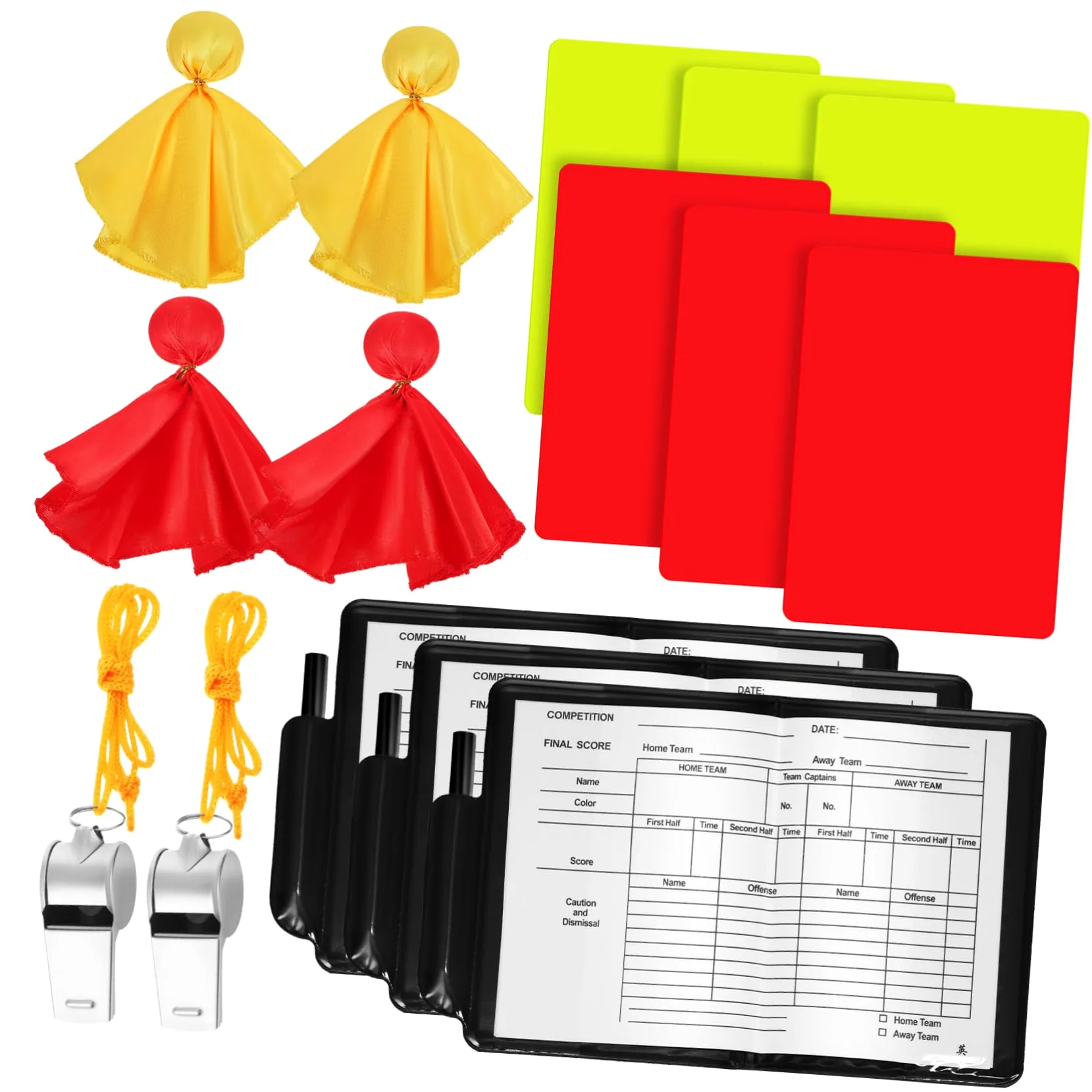 TOYANDONA Juego De Silbato De La Bandera del Árbitro Tarjetas De Árbitro Banderas Rojas Equipo Árbitro De Fútbol Tarjetas Rojas y Amarillas Tarjetas De Futbol Bandera Roja Poliéster