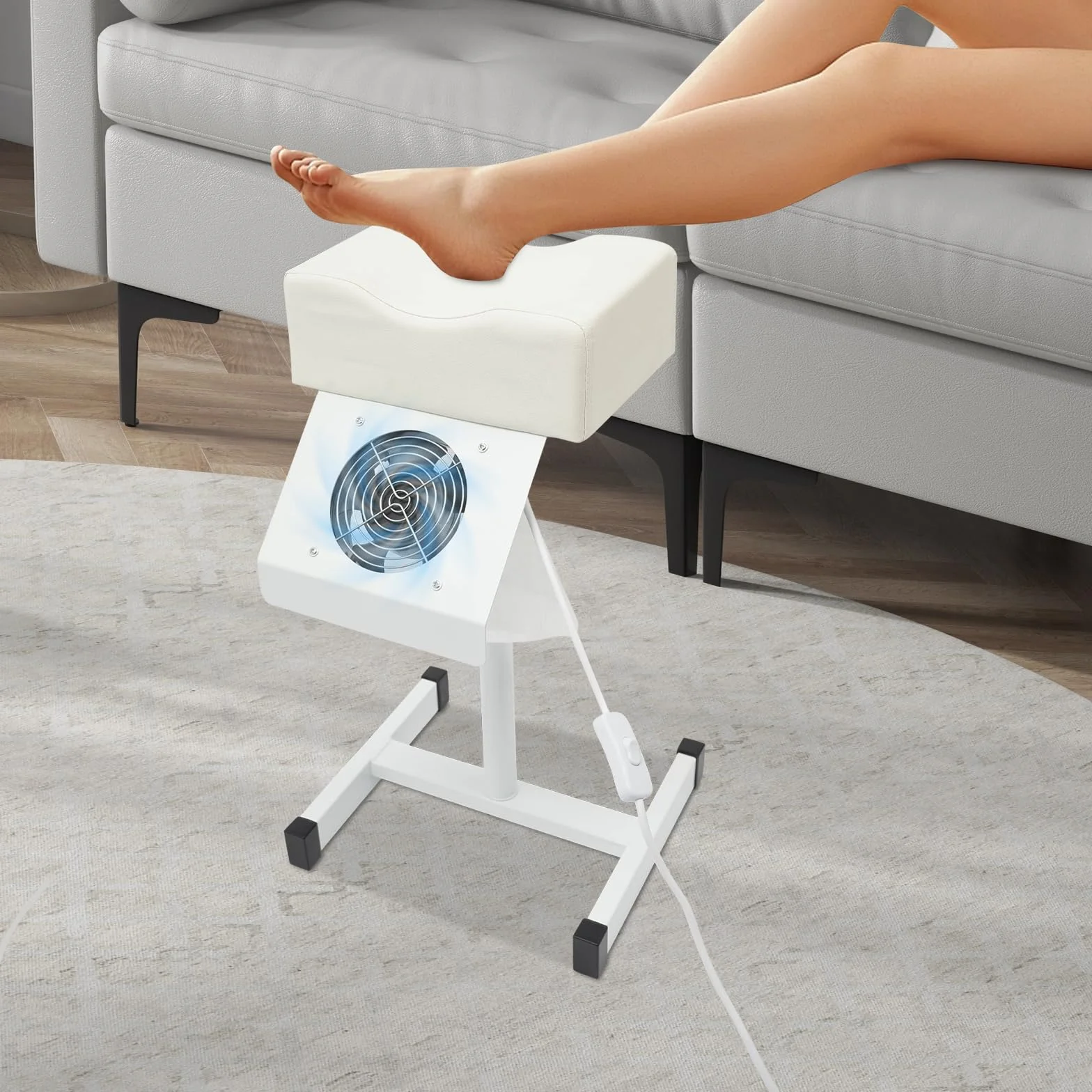 Sillón Pedicura Profesional con Ventilador y Eliminación de Polvo Taburete Ajustable Reposapiés Base Antideslizante Portátil
