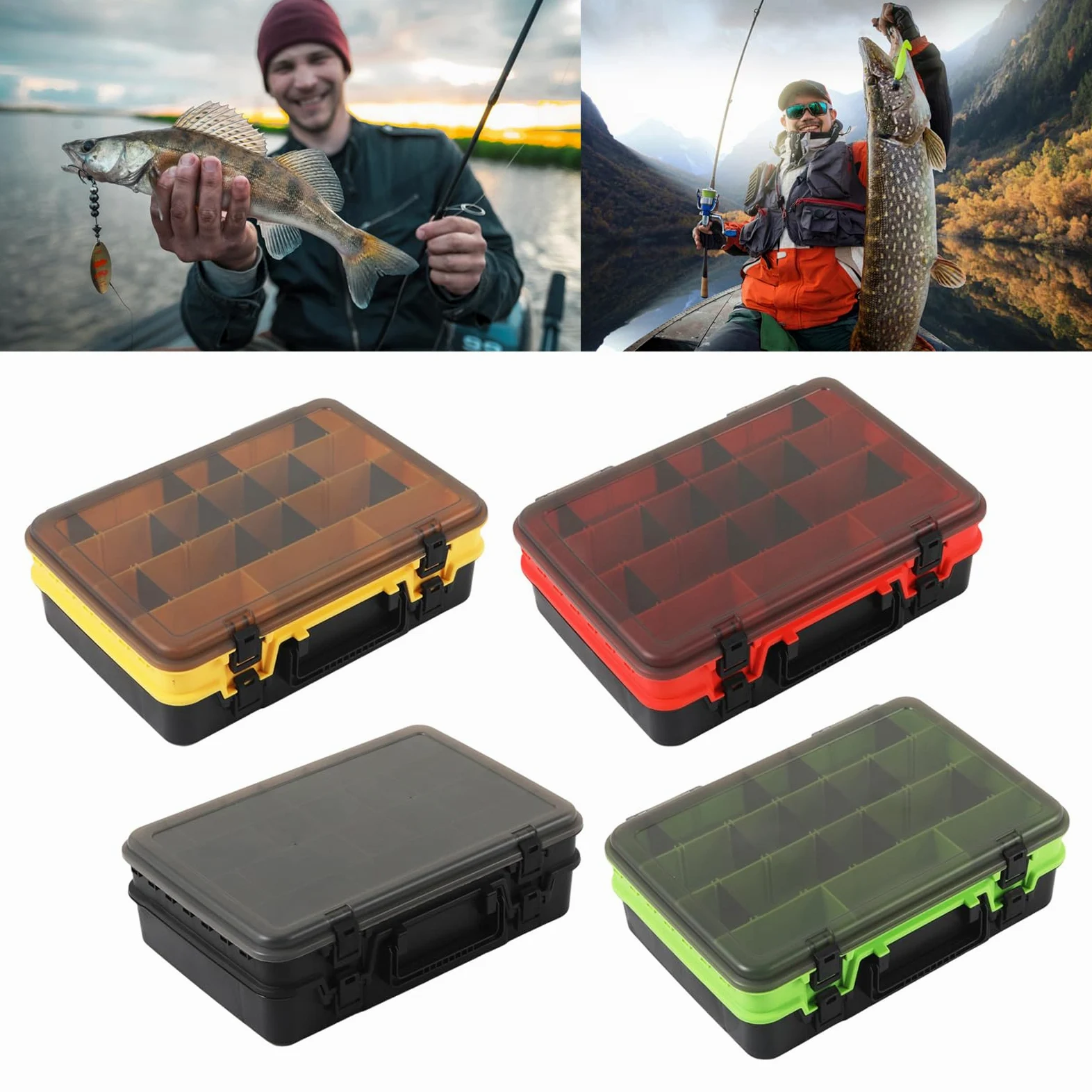 Caja de aparejos con múltiples compartimentos, doble capa, señuelos de pesca, cebos, gancho, caja de almacenamiento de accesorios de pesca, organizadores de equipo