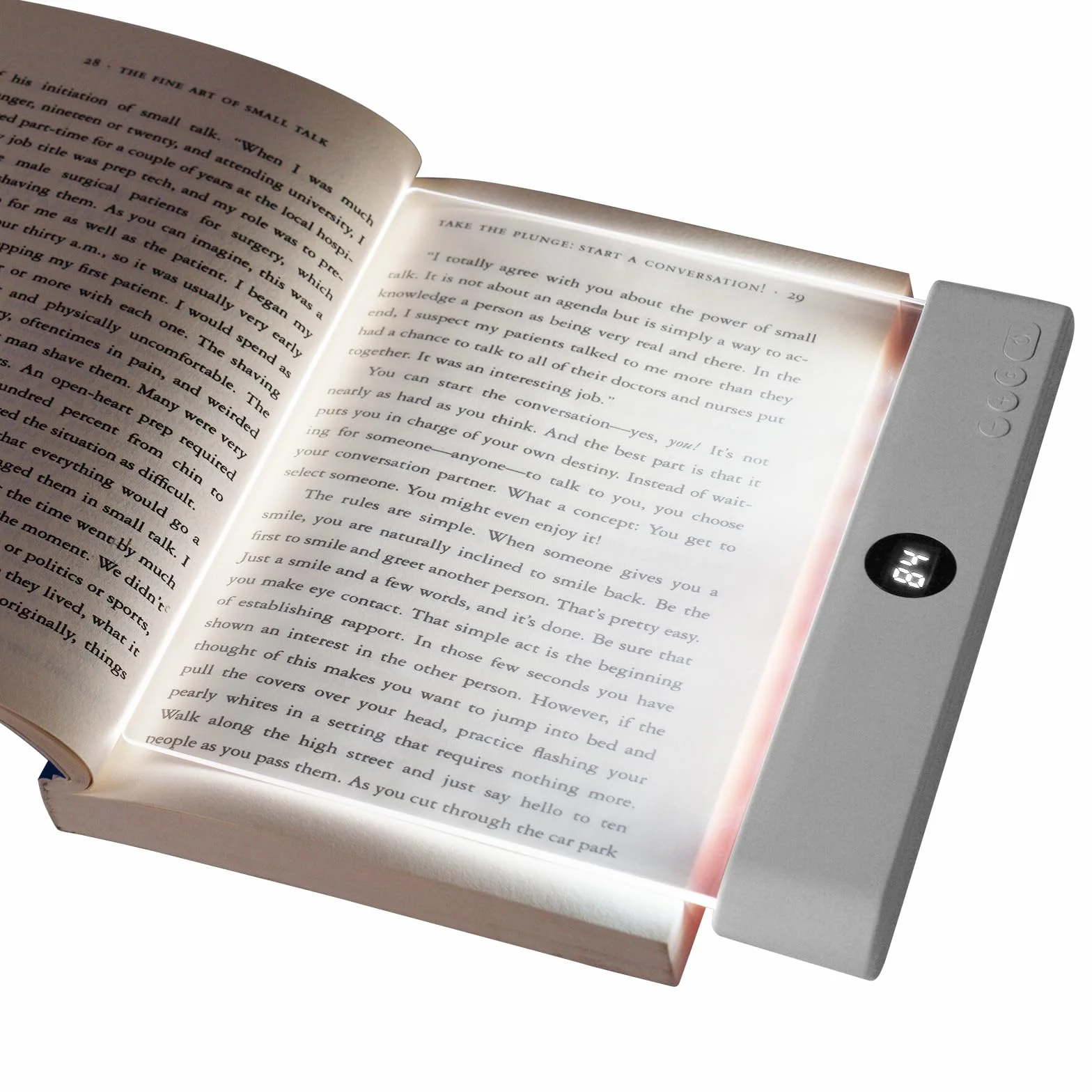 Luz Plana para Libros LED Recargable, 3 Colores Protección Ocular Ajustable, Blanco