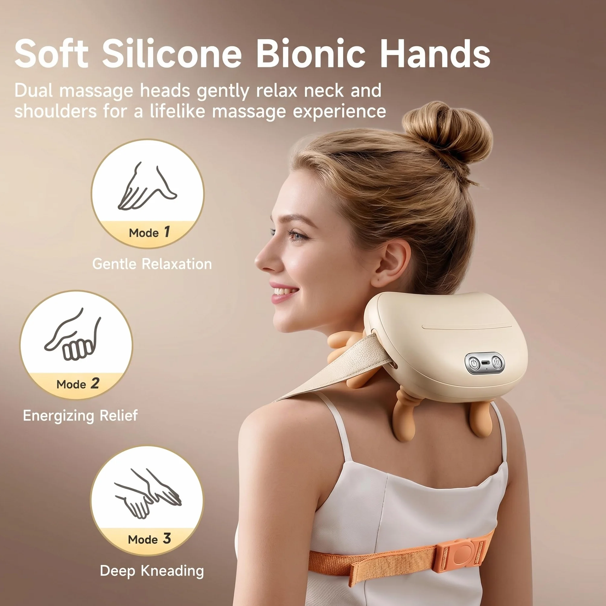 Masajeador Cervical Recargable USB, 3 Intensidades 2 Niveles Calor 40-45°C, Inalámbrico