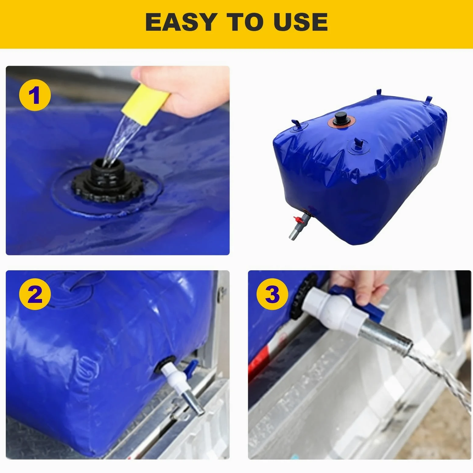 Deposito Agua 1000 litros, Depósito Agua Camper con Transporte Manual, Deposito Agua Flexible for Agua de Emergencia, RV, Riego, Azul, 1000L