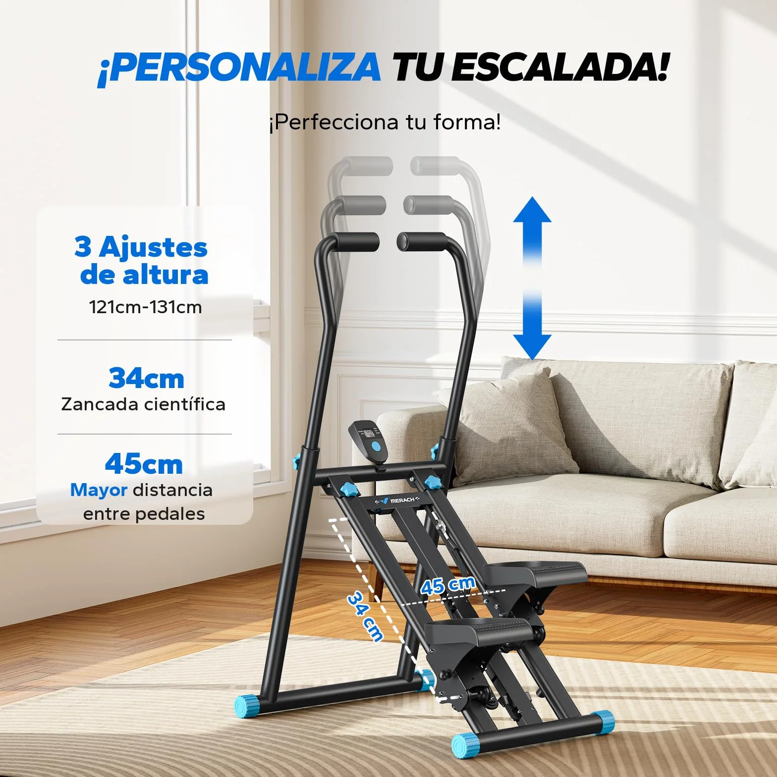 MERACH Stepper,2025 Stair Stepper Pro,Stepper de Fitness para Apartamento en Casa con Resistencia Ajustable de 3 Niveles,Maquina de Subir Escaleras Deportivo Cardio Plegable con Manillar Ajustable