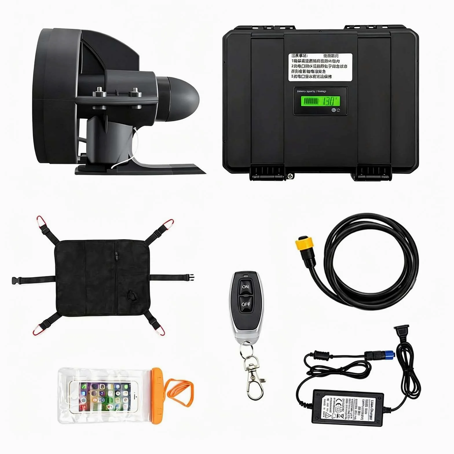 Motor Eléctrico Tipo Aleta para Sup, Propulsor Submarino de 12 V para Kayak y Paddle Surf, Kit Completo con Batería y Control Remoto 288W