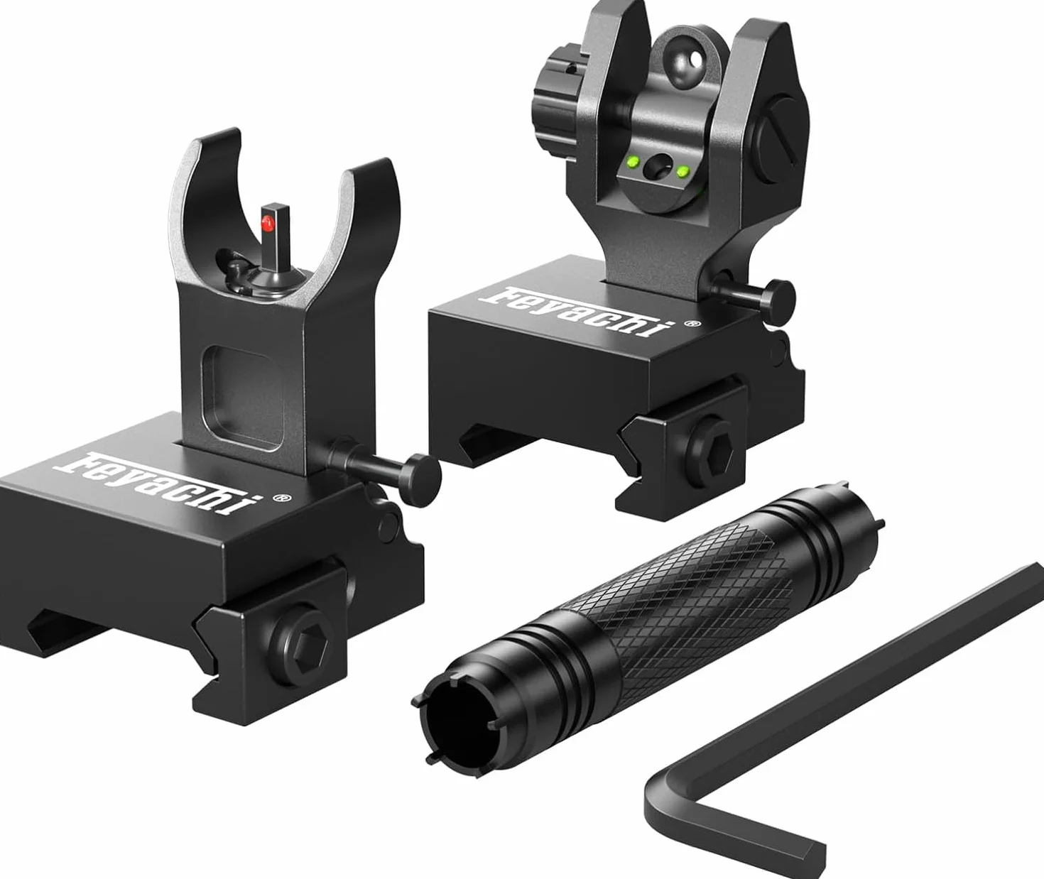 Feyachi S28 Flip Iron Sight con Herramientas de Ajuste, Miras Tácticas Plegables Delanteras y Traseras Sólo para Actividades Deportivas