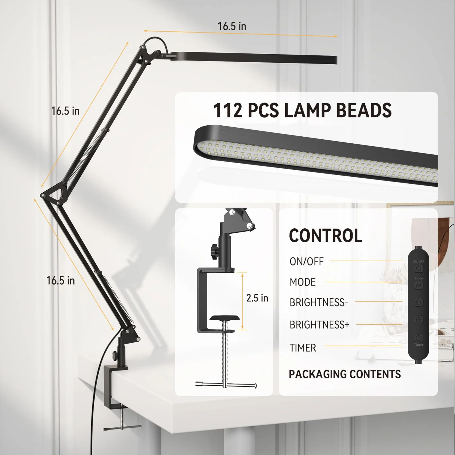 SKYLEO Lámpara Escritorio LED 1300LM 12W Brazo Oscilante Ajustable Negro