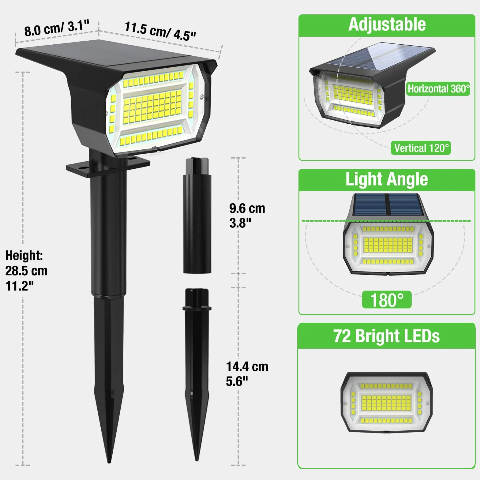 LOTMOS 72 LED 3 Piezas Luces Solares Exterior Jardin Impermeable IP67 Focos