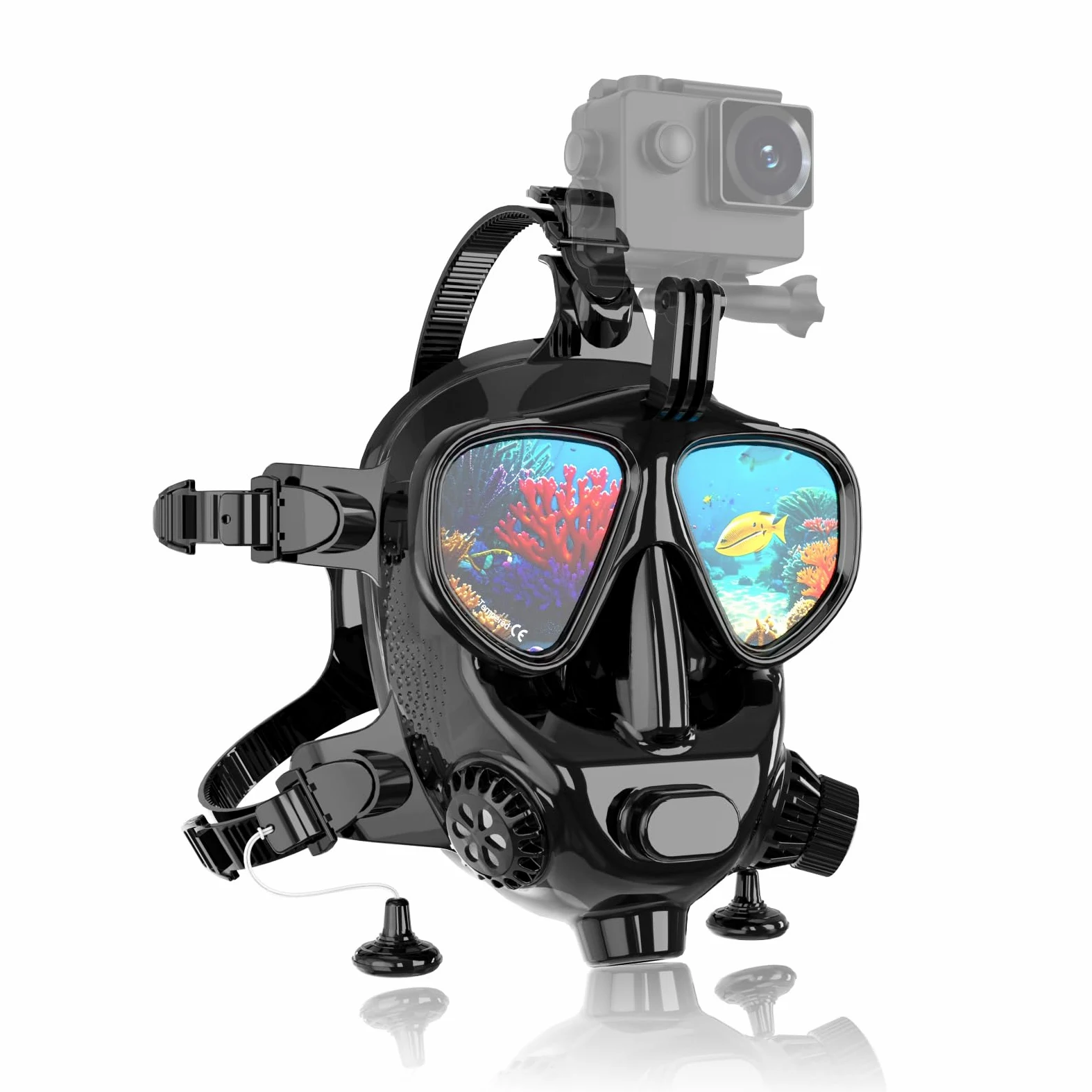 Máscara de Buceo de Cara Completa Compatible con Cuceo y Esnórquel, con Soporte para Cámara Que Proporciona una Vista Panorámica de 180° Compatible con Mini Tanques de Buceo SMACO 1L/1.9L