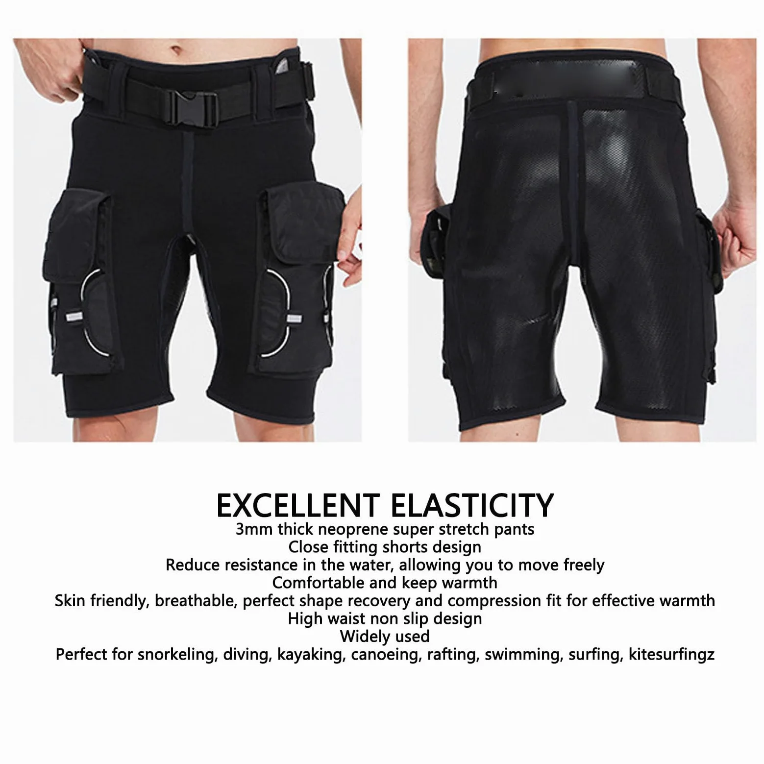 POENVFPO Pantalones cortos de neopreno técnicos para hombre, ajuste de compresión, cintura alta, calor, pantalones cortos de surf para buceo y snorkel