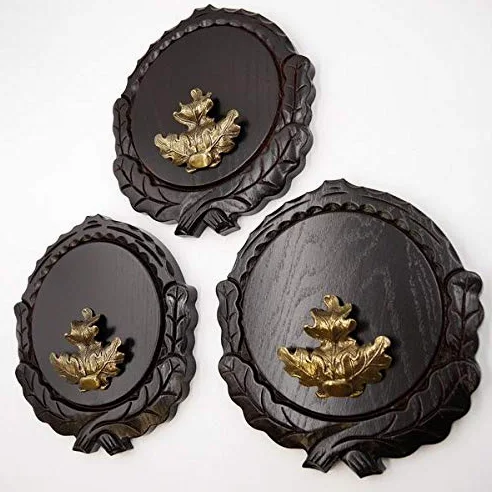 GTK - Juego de 3 placas de cuña talladas oscuras AF 16 cm con 3 hojas de roble, portada grande, tabla cuña, tabla de especias, placa de trofeos
