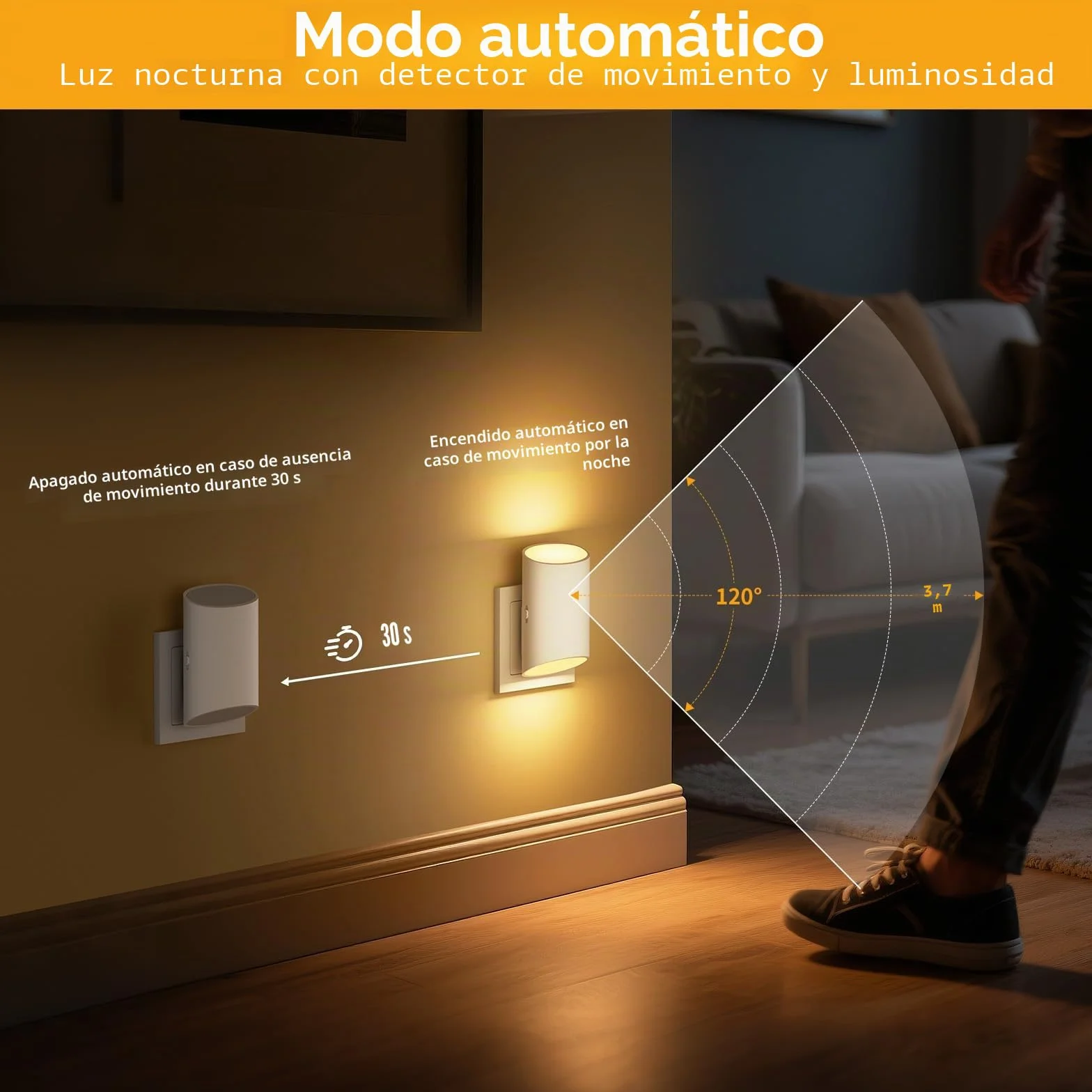 Luz Nocturna Infantil 2 Piezas con Sensor de Movimiento y Luz, 3000K Regulable 1-100 LM para Habitación de Niños
