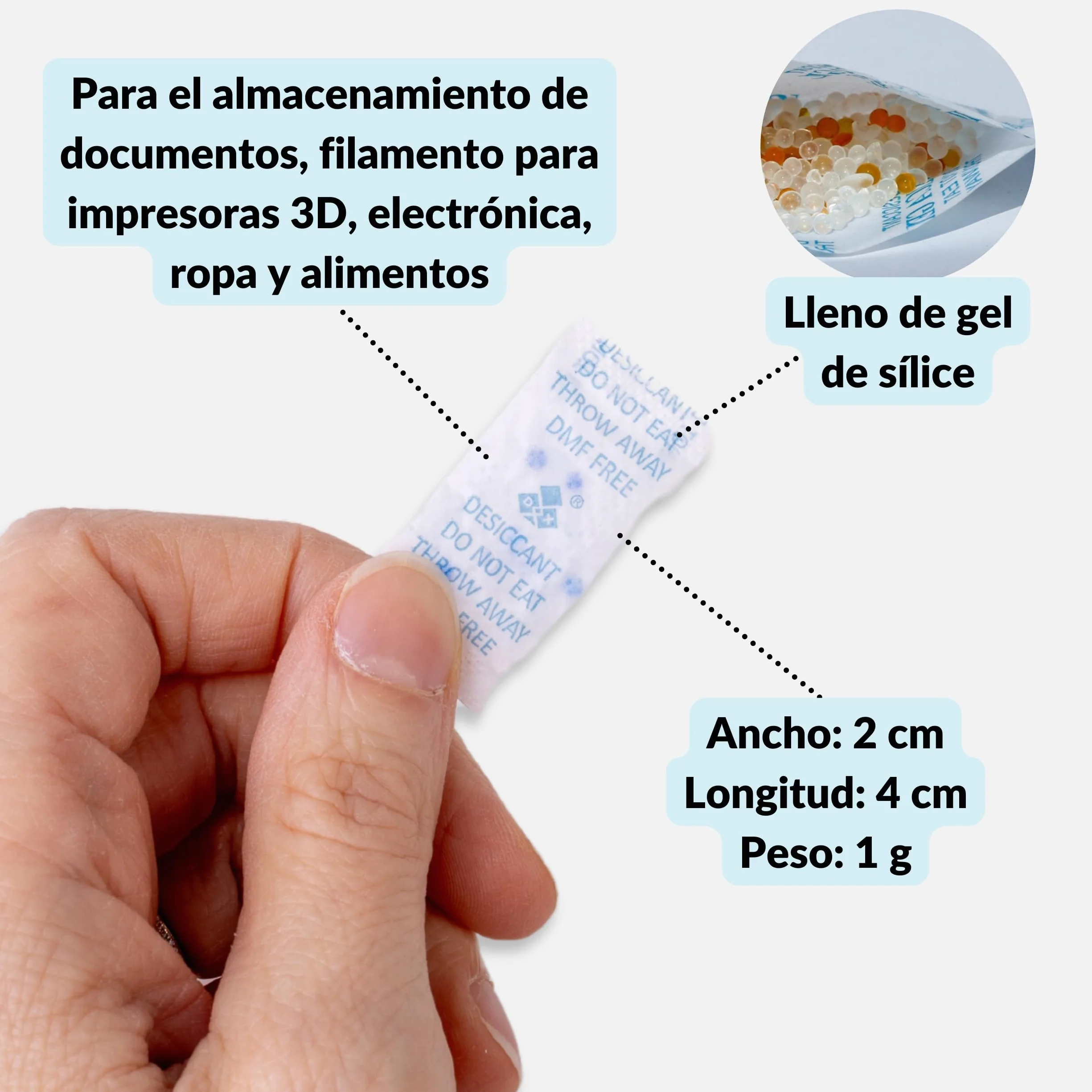 Gel de Sílice Reutilizable 100x1g Bolsas Deshumidificadoras Indicador Naranja Verde Protección Humedad
