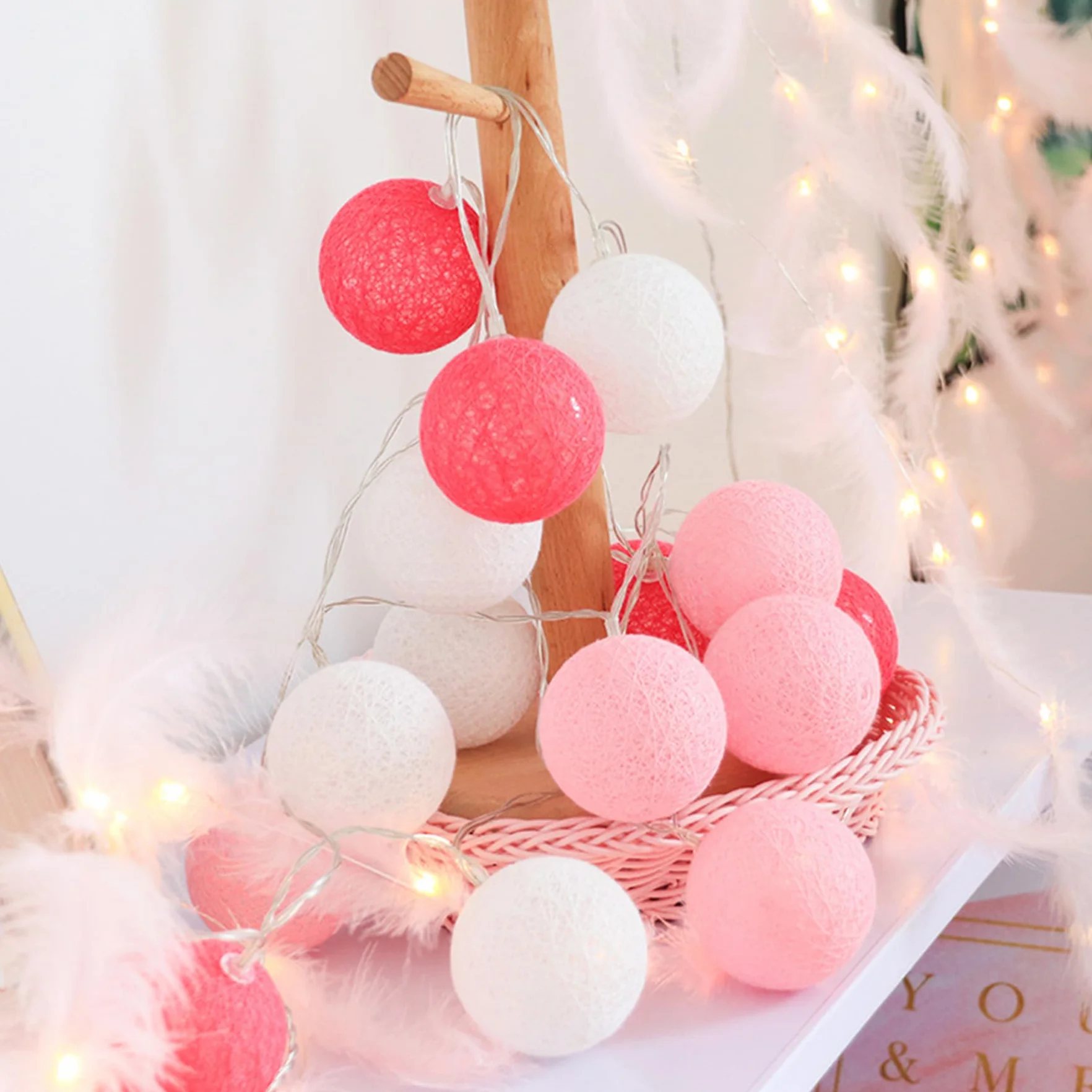 YeahBoom Guirlande Lumineuse Coton Boules 300CM 20LED Alimenté par Pile