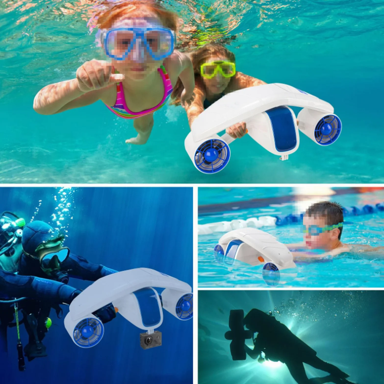 Scooter Submarino para Adultos, Pantalla De 2,8 Pulgadas, Scooter Submarino con Doble Motor, Velocidad De 1,6 M/S, Autonomía De 60 Minutos, para Practicar Snorkel