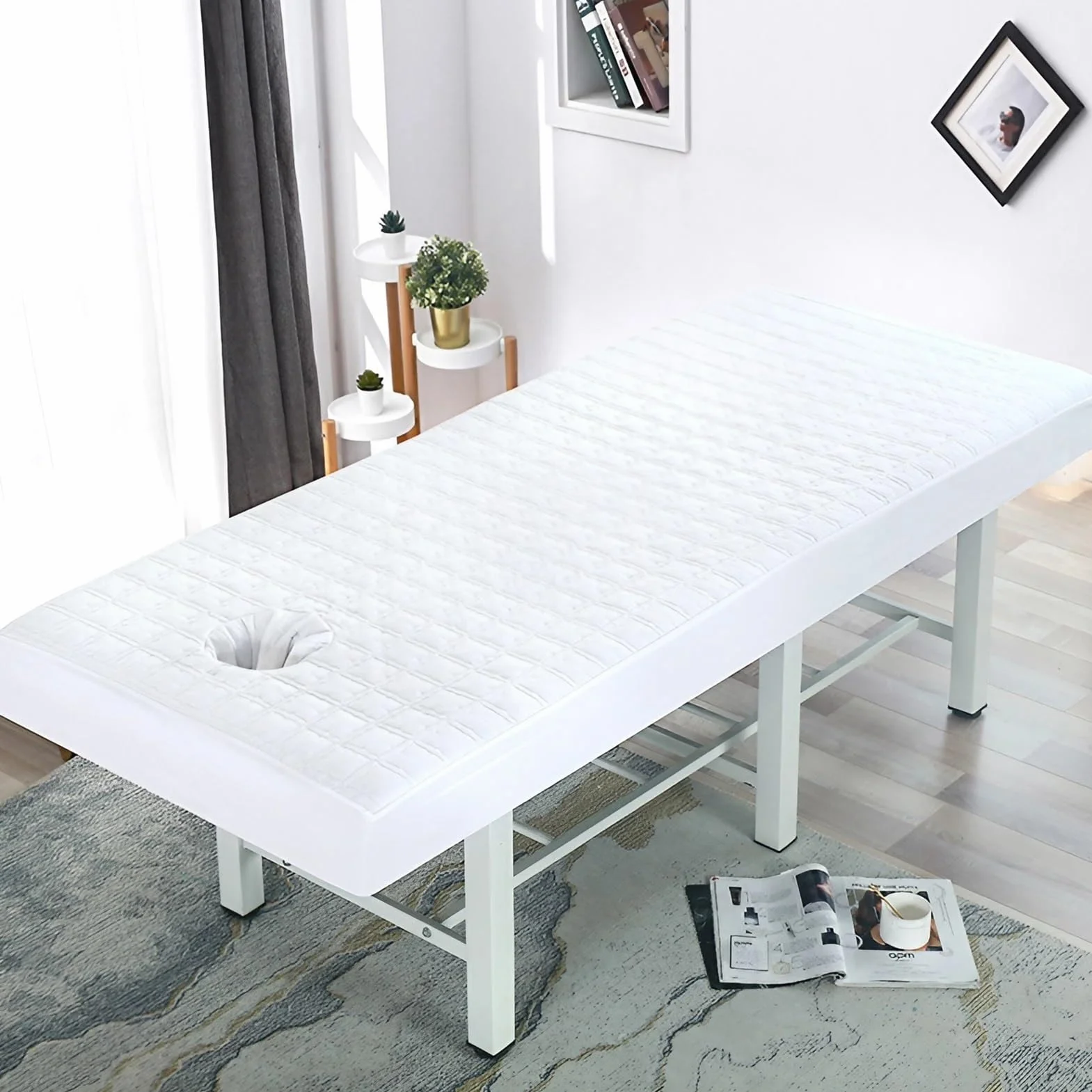 Colchoneta Masaje Grueso Antideslizante con Orificio 70x190 cm Blanca para SPA Hotel Salón