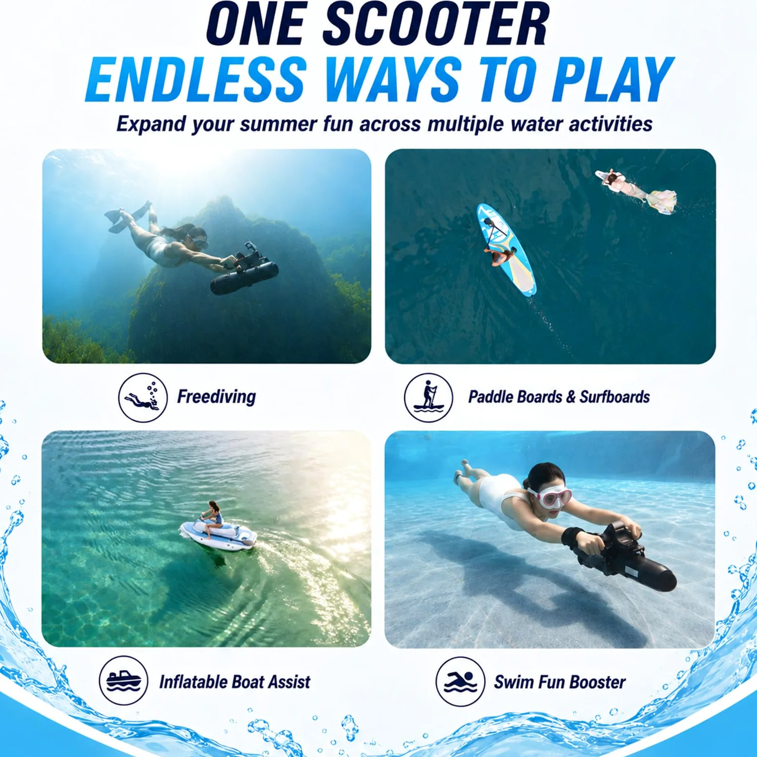 Scooter Submarino con Controlador Doble Modo y Asa de Buceo Ajustable, Profundidad 30M, Scooter Marino para Snorkel, Entrenamiento en Piscina, Tablas de SUP y Aventuras en Aguas Tranquilas 700W