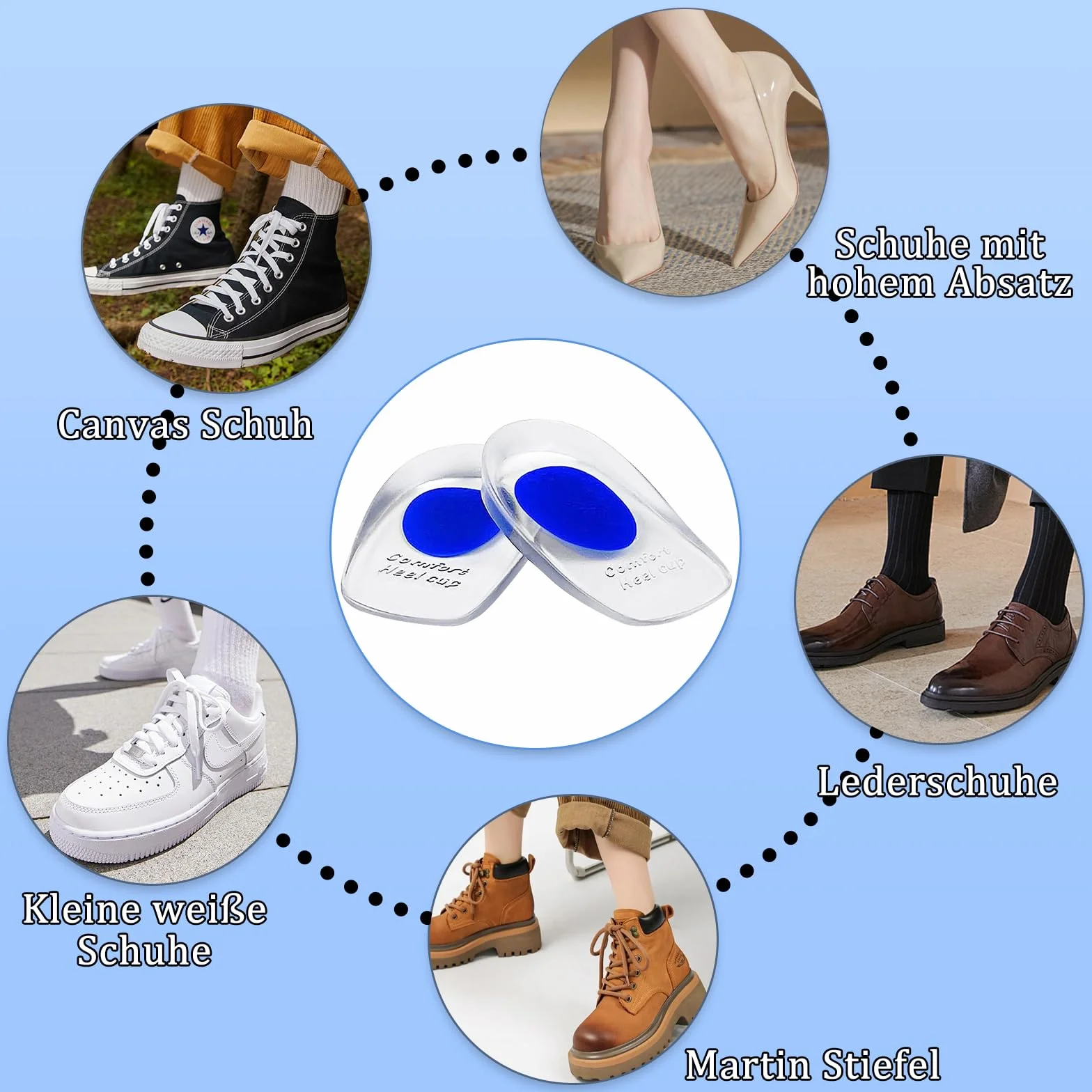 Taloneras Silicona 5 pares Almohadillas de Gel para Talones Azul Fascitis Plantar Espolon Calcaneo Tendinitis (L)