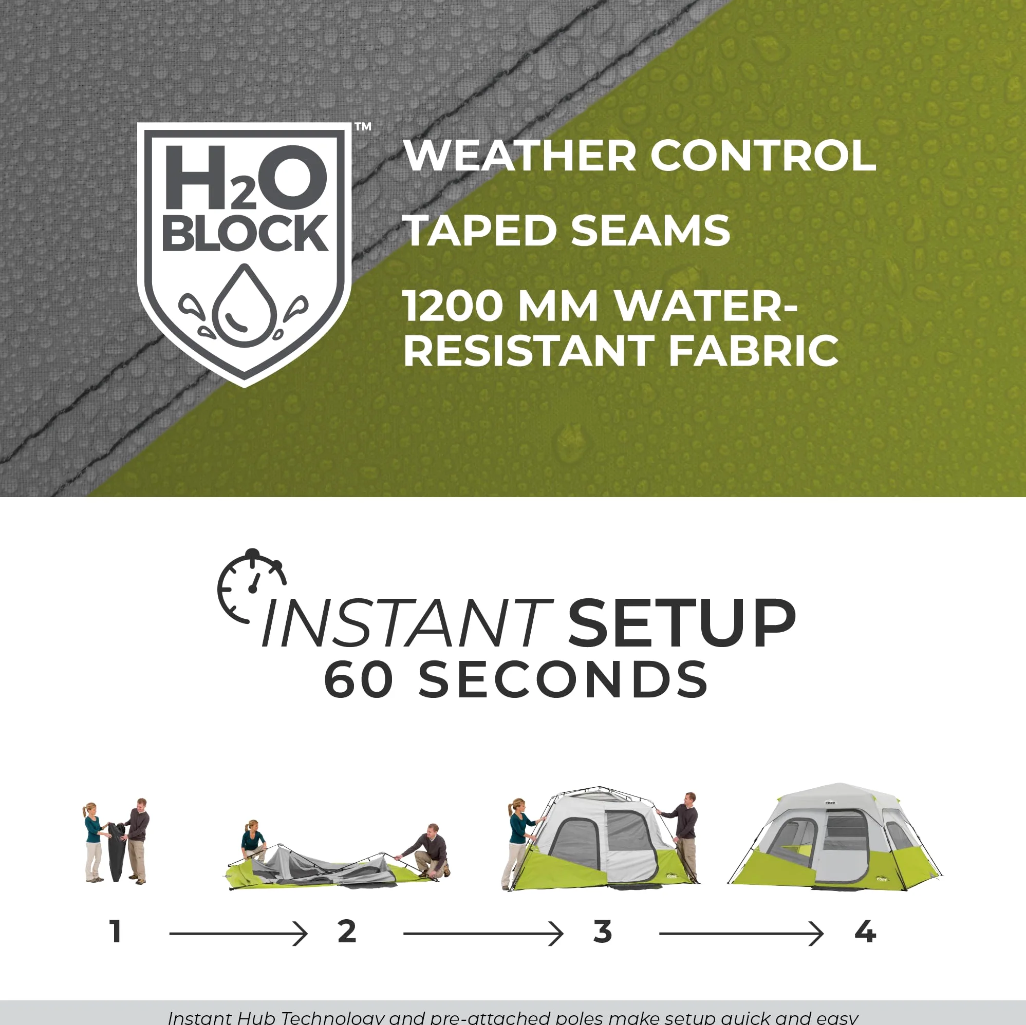 CORE Tienda de campaña instantánea para 6 personas | Tienda de campaña portátil grande desplegable con fácil instalación de campamento de 60 segundos para acampar familiar | Organizador colgante