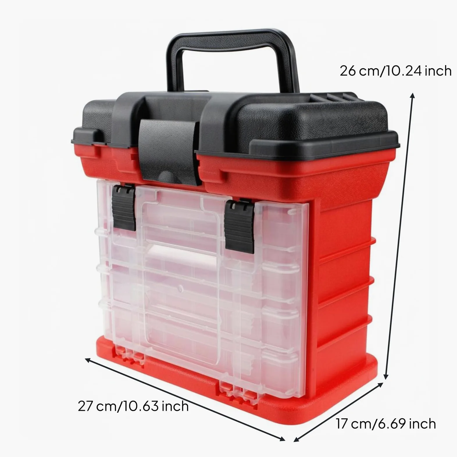 Contenedor de Pesca Caja de Aparejos Organizador Estuche Portátil Almacenamiento de 2 y 4 Cajones para Anzuelos Plomos y Pequeñas Herramientas Adecuado para Agua Dulce Agua Salada, Rojo