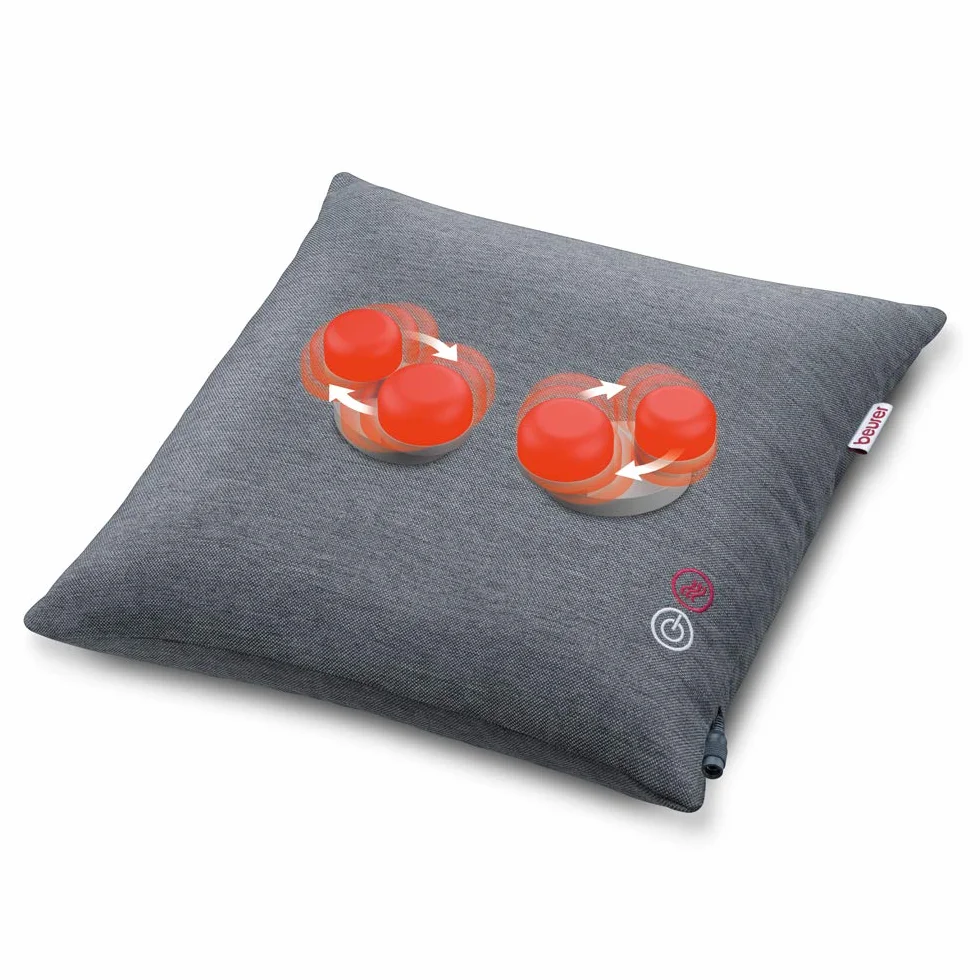 Beurer MG135 Almohada de masaje Shiatsu con luz y calor, 4 cabezales rotatorios, funda lavable 40x40 cm, gris