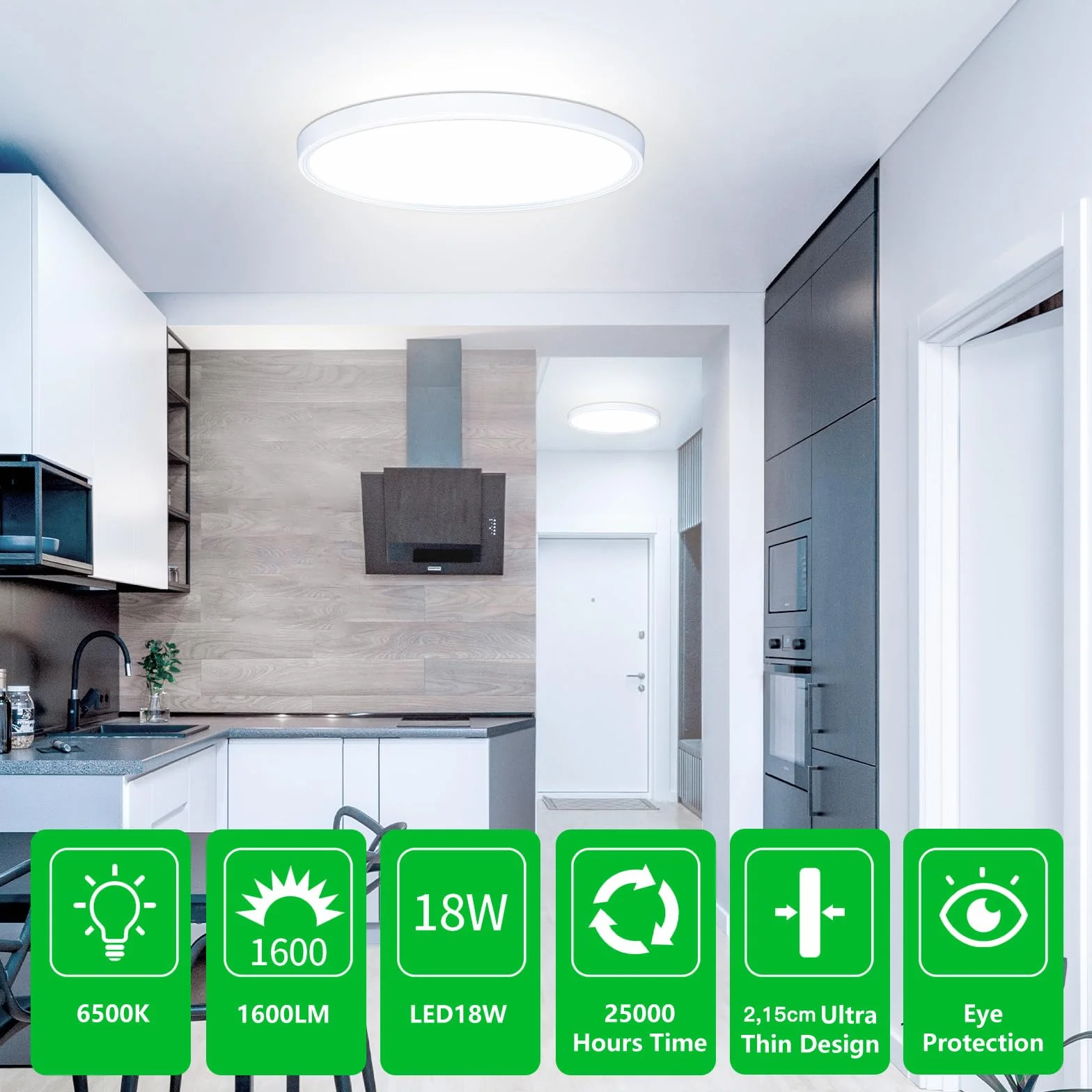 OUILA Plafon LED Techo Redondo 6500K 22CM 18W 1800LM Blanco Frio