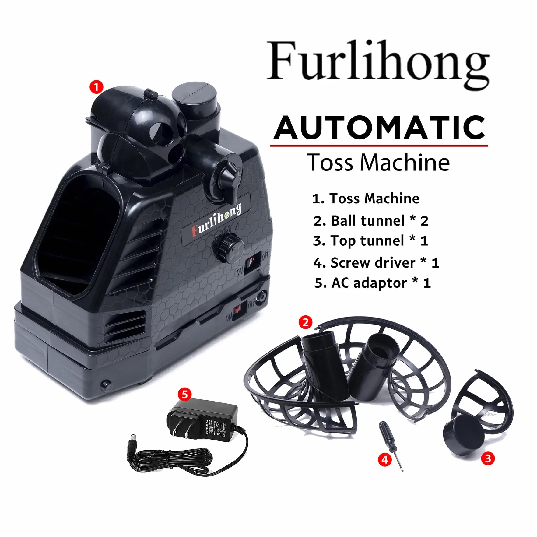 Furlihong 680BH Lanzador de Pelotas 2 en 1 Béisbol Tenis Ángulo Velocidad Intervalo Ajustables Swing Automático Batería Adaptador