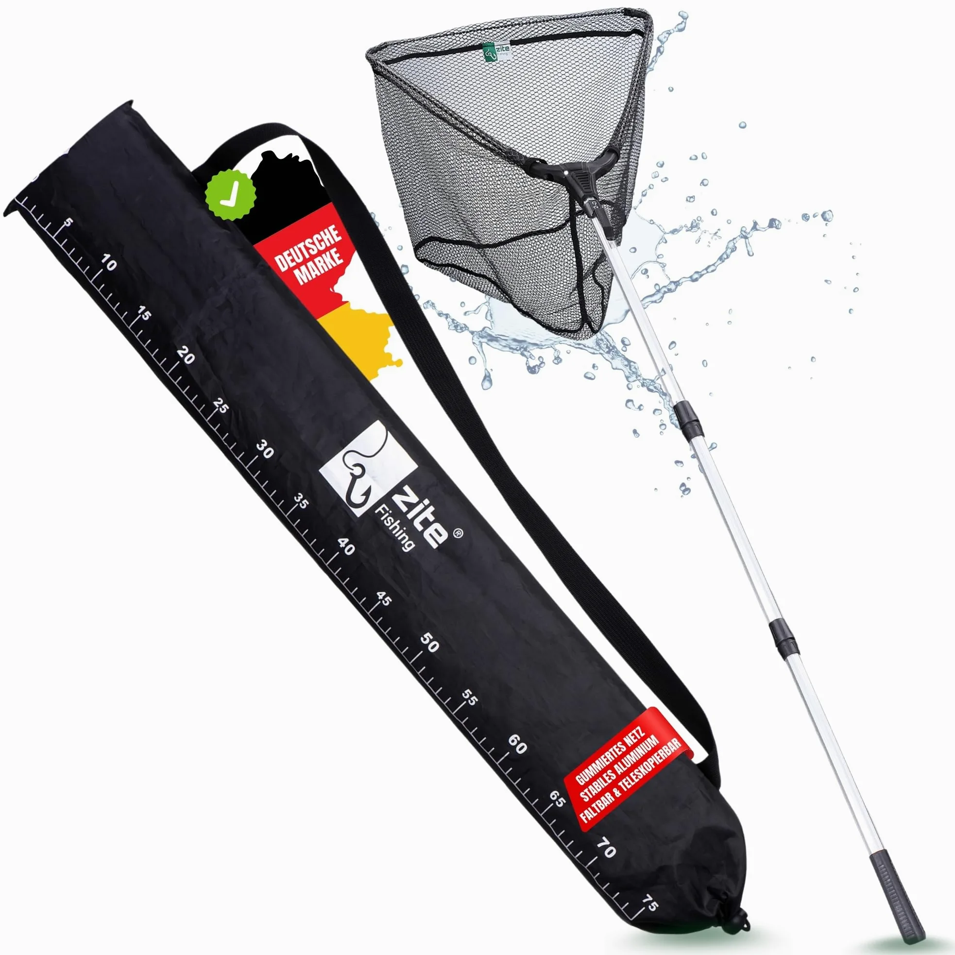 Zite Fishing Red de Pesca De Mano con Malla de Goma - Plegable Telescópica 2,10m
