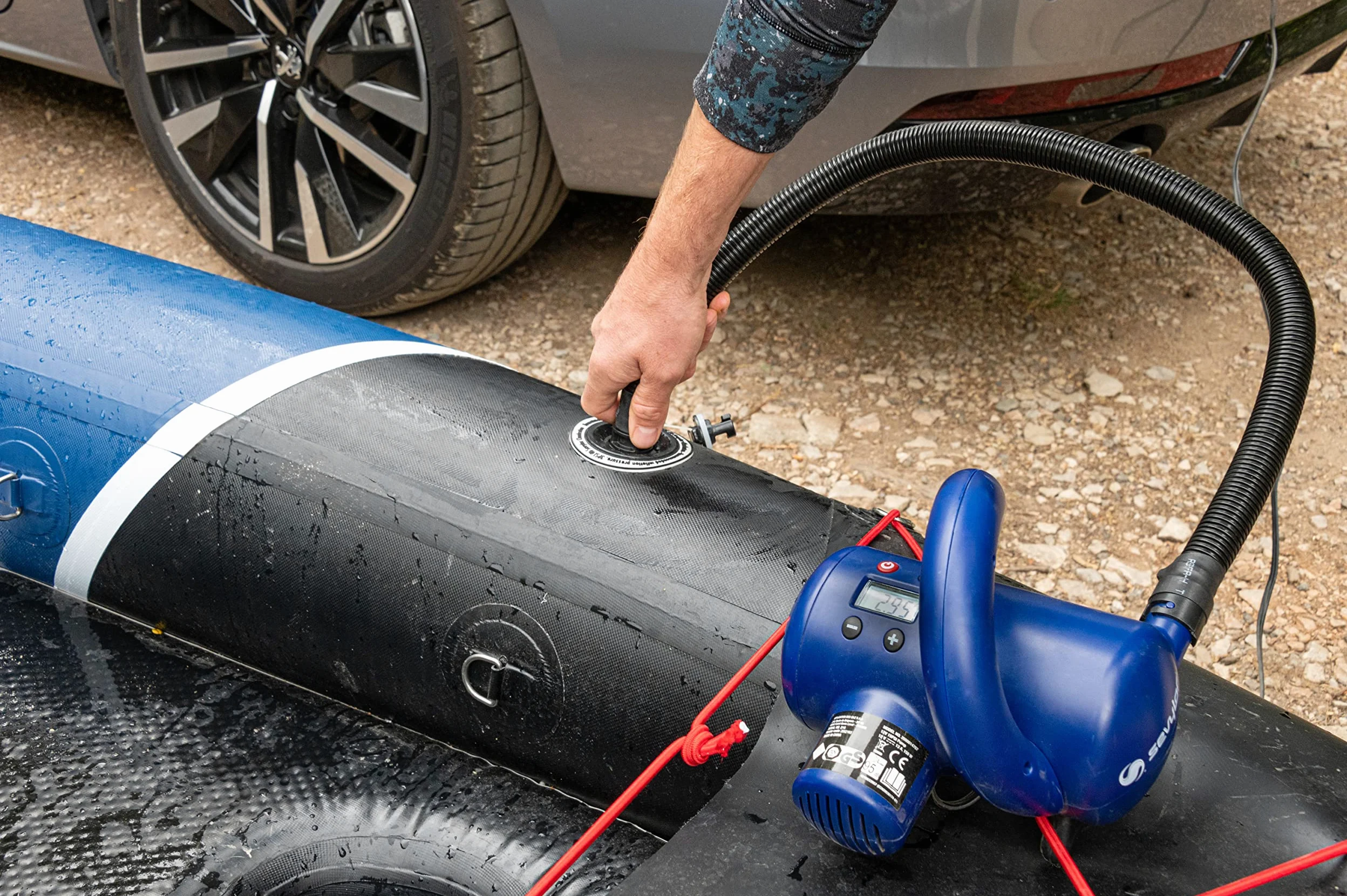 Sevylor Kayak Inflable Charleston para 2 Personas, Base de Punto de Gota de Alta presión, Canoa Resistente de PVC Reforzado, Incluye Paquete seco, manómetro y Aleta extraíble, soporta hasta 196 kg
