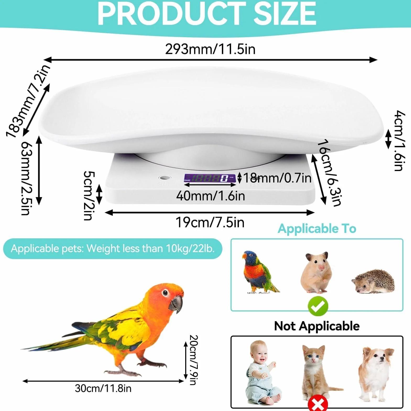 Agatige Báscula de Peso para Mascotas Pequeñas 10kg/1g, Digital LCD Electrónica con Bandeja Extraíble