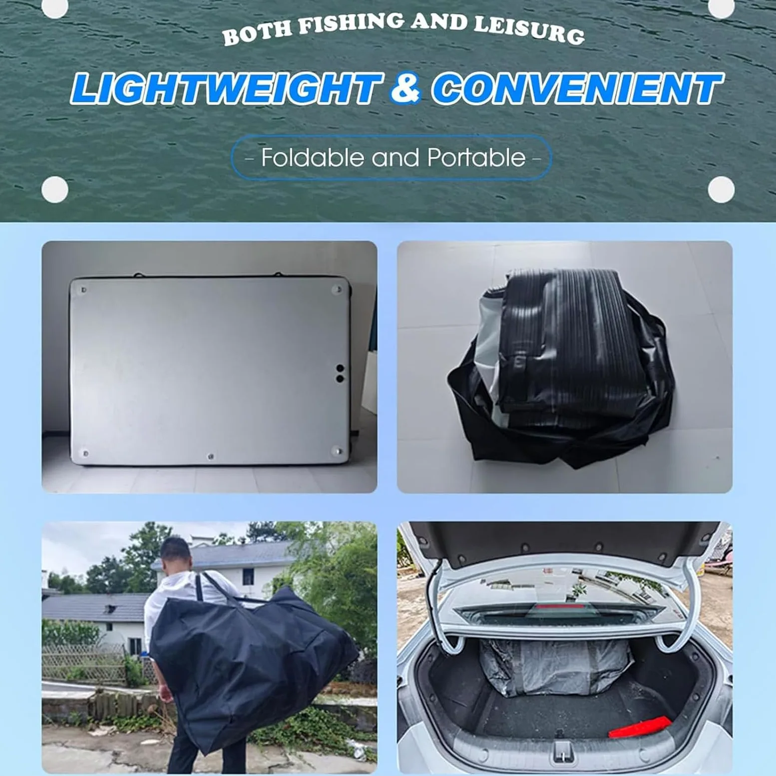 Plataforma Pesca Inflable y Plegable 2 m, con Paredes reforzadas 30 cm y Capacidad 200 kg (440 LB); Plataforma Flotante para Lagos, Ampliable con Soporte para Motor, Kit Completo.