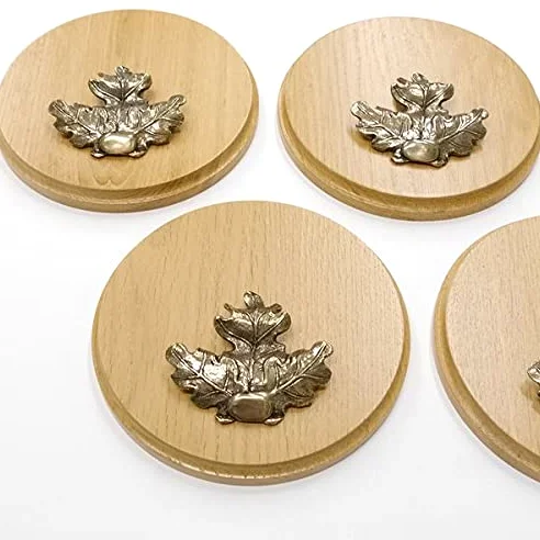 GTK Oferta 5 placas de cuña redondas de roble claro AF 17 cm, tabla cuña, tabla de especias, letrero para trofeos con 5 hojas de roble, portada grande