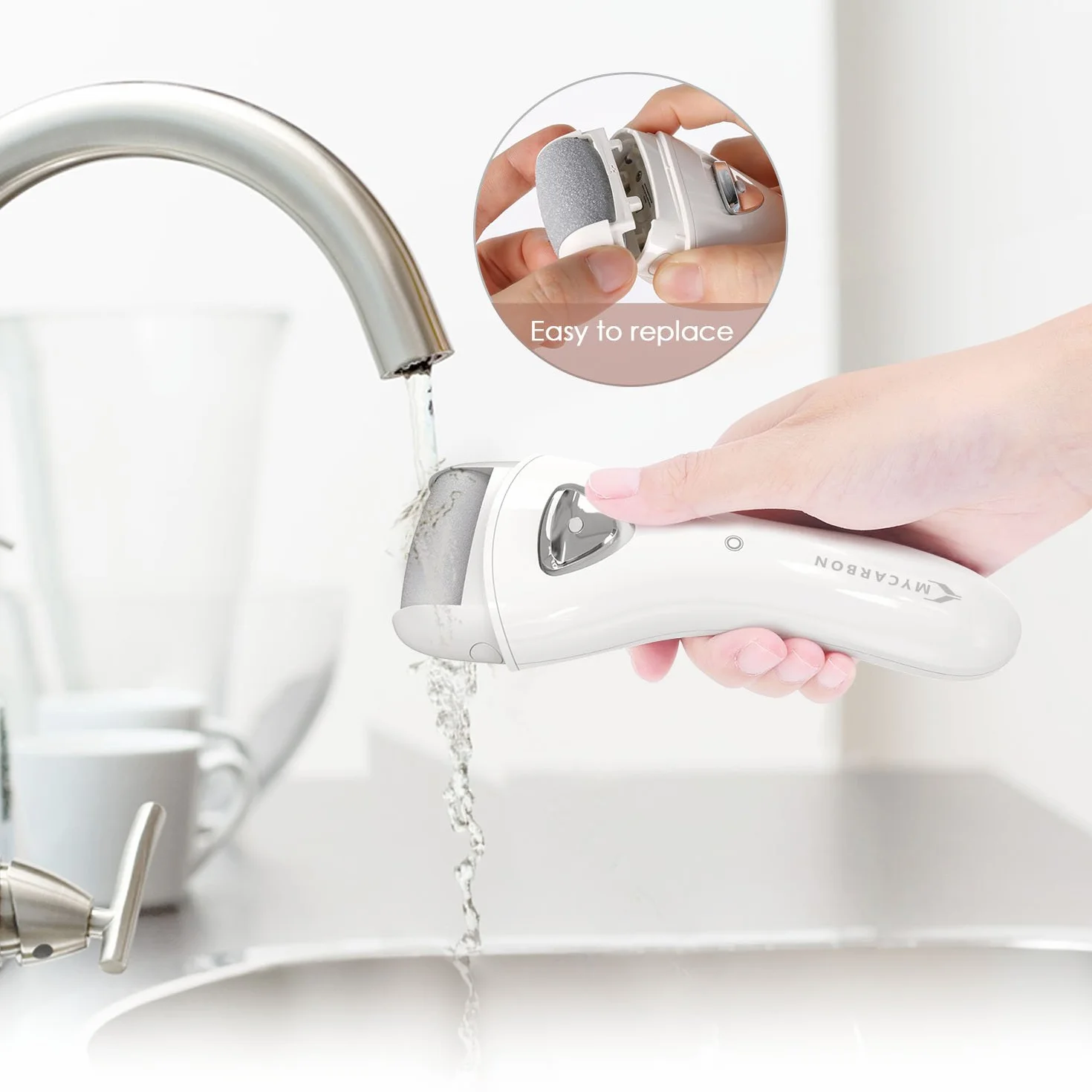 MYCARBON Lima Elétrica de Pies Recargable Profesional Pedicura Eliminar Durezas Callosidades con Recambios Blanco