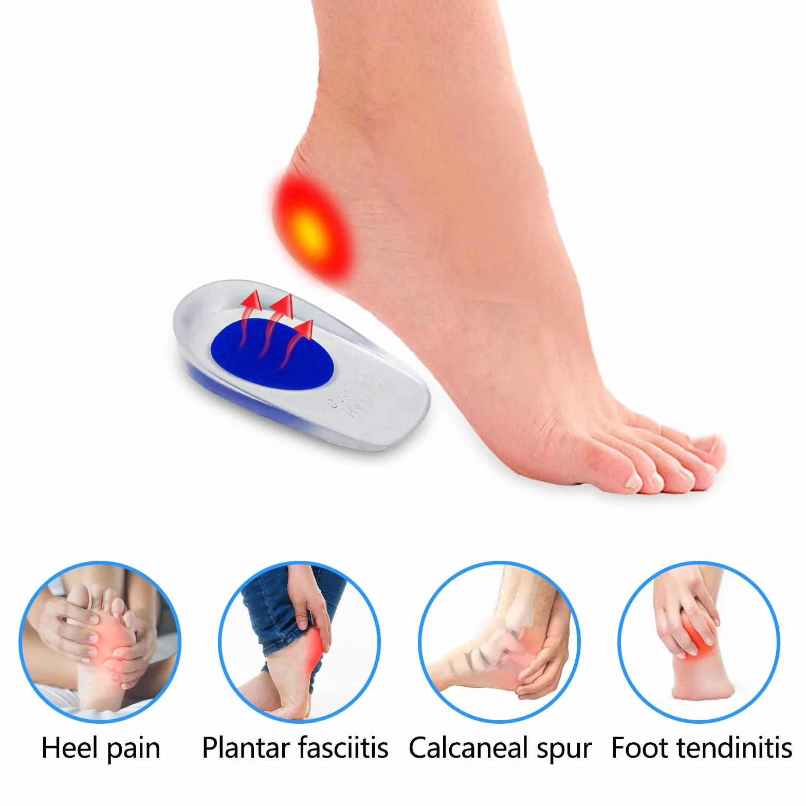 Taloneras Silicona Azul Aliviar Dolor Suave Almohadillas Gel Para Talones Reducir Golpes Plantillas Talon Fascitis Plantar Espolon Calcaneo Tendinitis (L)