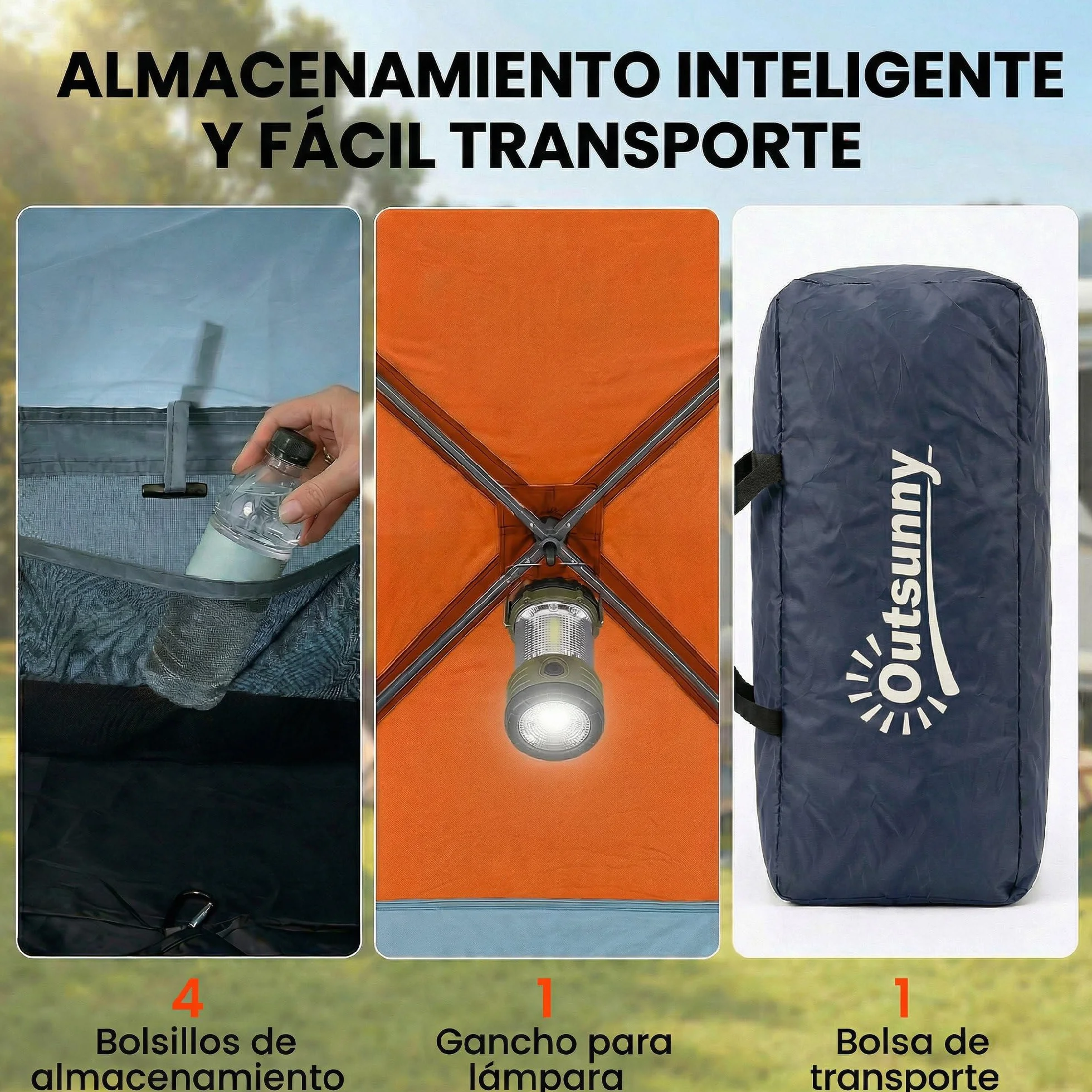 Outsunny Tienda de Campaña Familiar para 4 Personas Tienda Camping Plegable Tipo Túnel con 2 Habitaciones Puertas Ventanas Tragaluces Bolsa y Gancho Impermeable 3000 mm Fácil Montaje para Senderismo