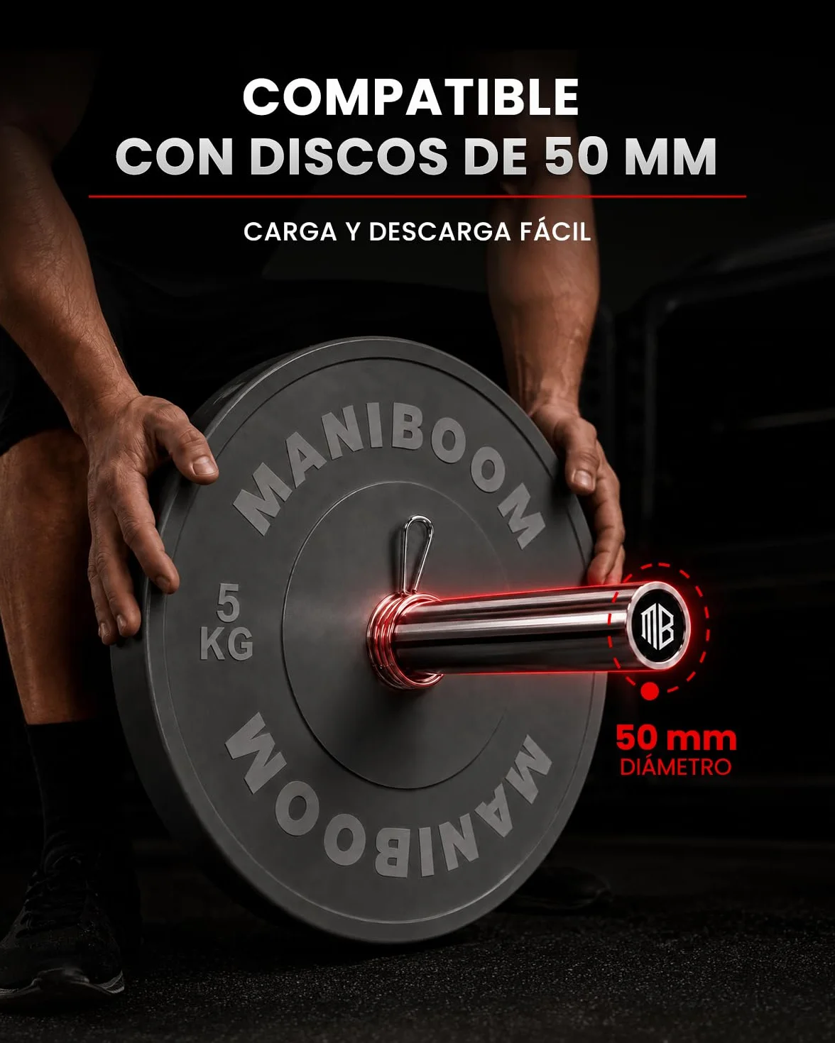 ManiBoom Barra olimpica 20kg, 220 cm para Discos y Pesas de Ø50mm - Barra de MUSCULACION para Press Banca, Halterofilia Crossfit - Barra Olímpica Carga máxima de 230kg para Gimnasio o Casa