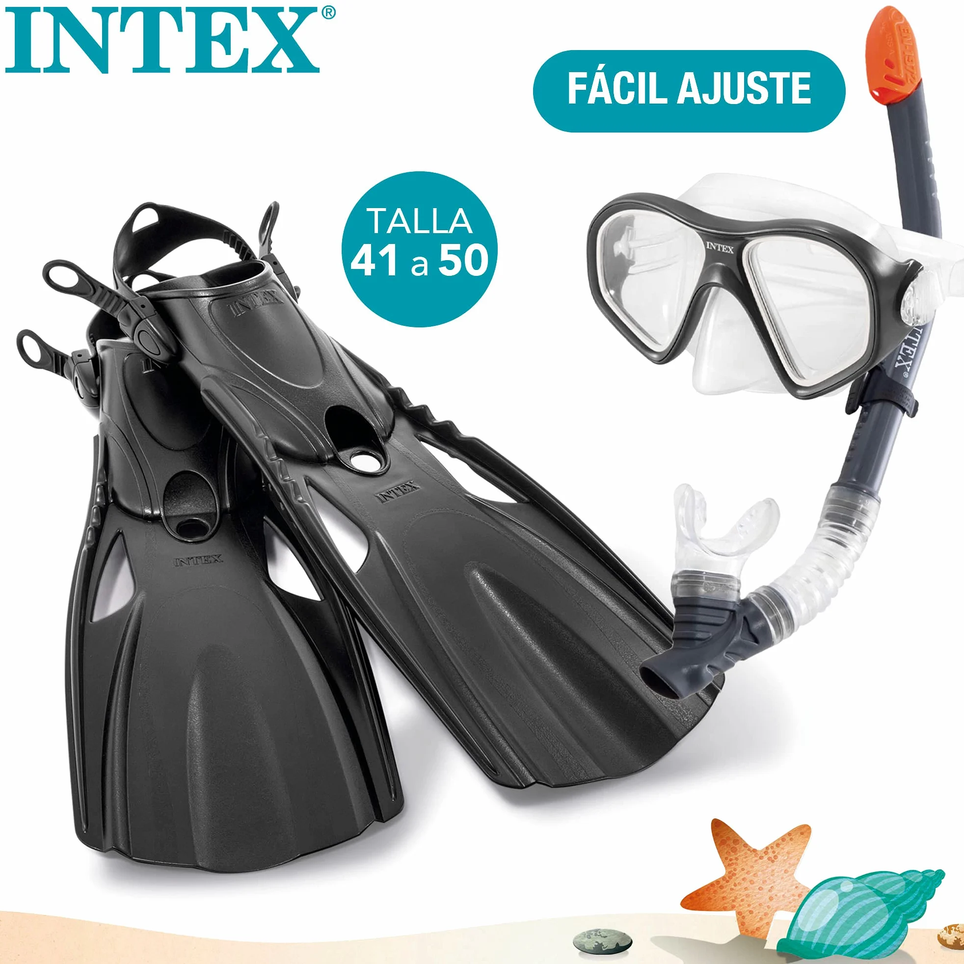 Intex 55657, Set para buceo Reef Rider Sports, Unisex niños, Multicolor, Talla 41-45
