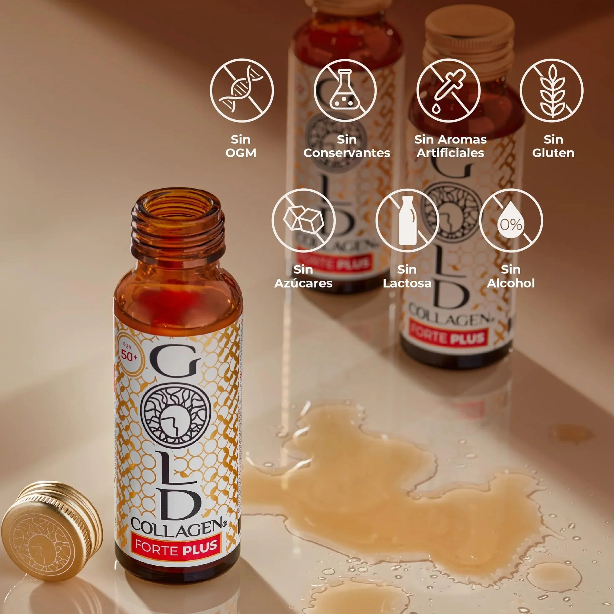 GOLD COLLAGEN New Forte Plus Complemento con 8g Colágeno Marino Hidrolizado y Biotina para Cabello, Piel y Sistema Inmunitario, 1 Caja x 10 Botellitas 50 ml