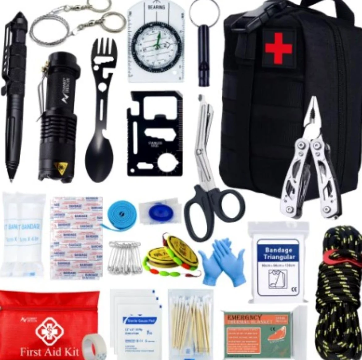 Kit Supervivencia UE 2025 Botiquines Primeros Auxilios Equipo Completo de Supervivencia 72h Kit de Emergencia para Viajar Caminar Acampar al Aire Montaña