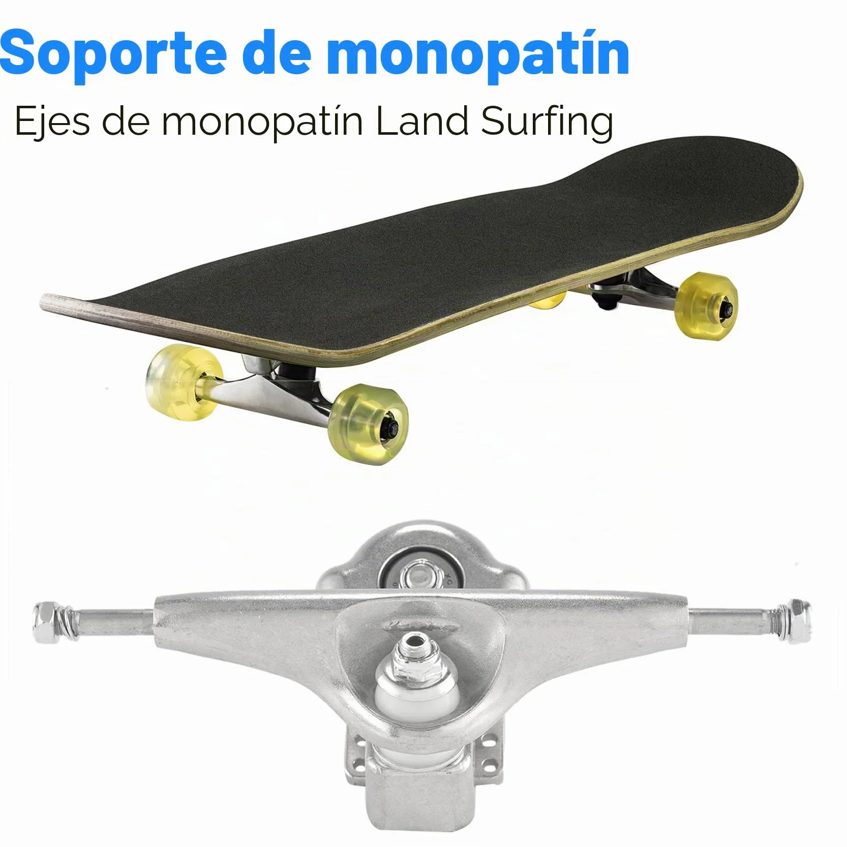 Meraki Land Surfing Eje de monopatín, Eje de Surf para YOW S6 Red Spring Bridge Longboard Skateboard Trucks Adaptador, Juego de Sellos Plateados