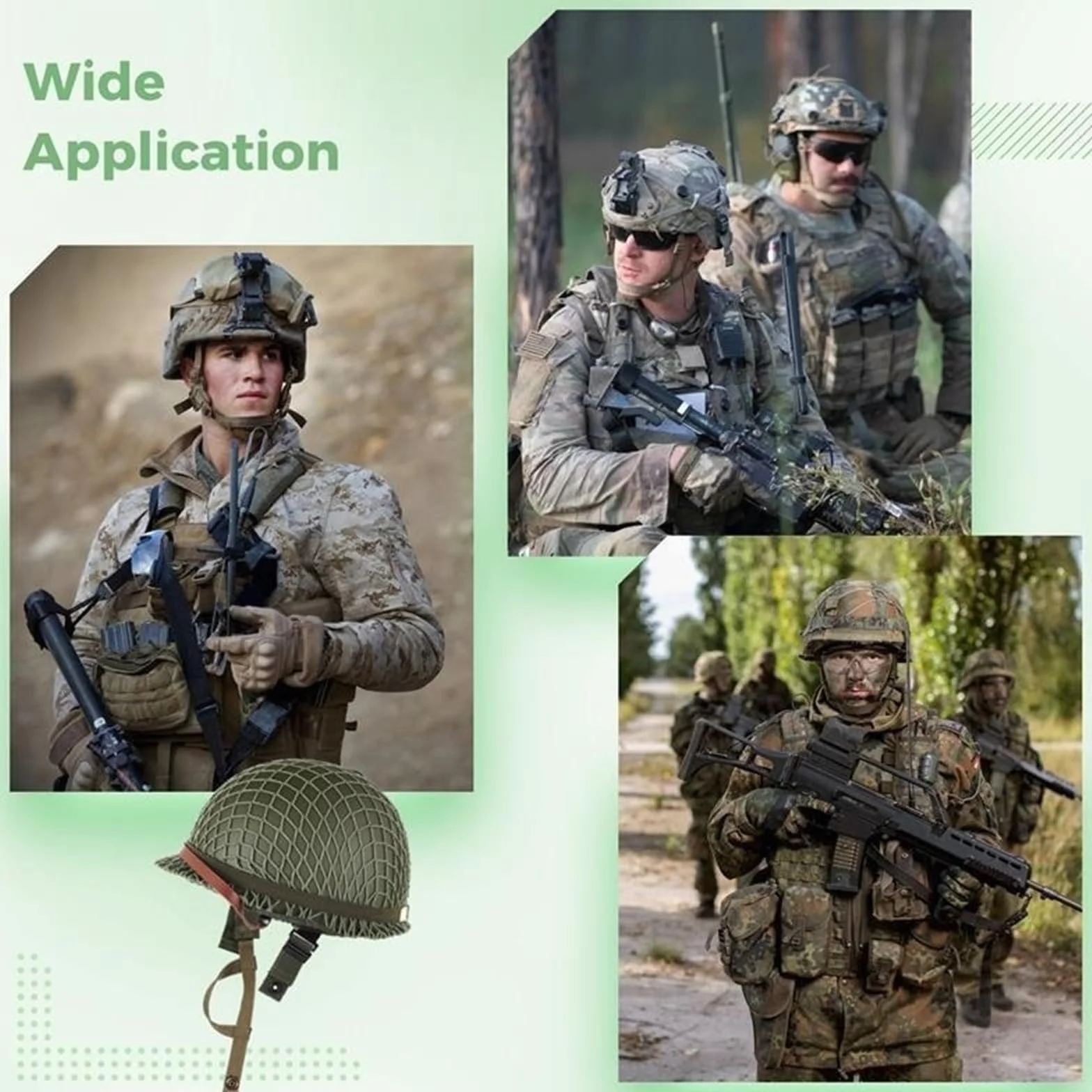 Casco de Trabajo Pesado Casco táctico del ejército de EE. UU. Réplica de Casco de Acero Verde M1 de la Segunda Guerra Mundial con Correa de Barbilla de Lona de Red