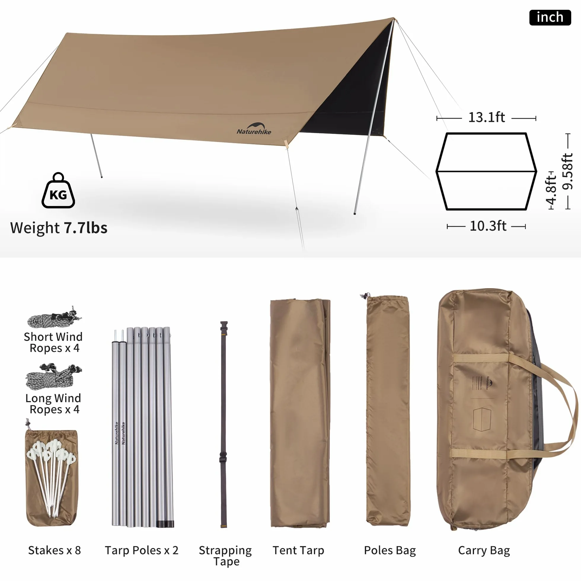 Naturehike Lona para tienda de campaña con postes, poliuretano impermeable de 18000 mm, anti-UV UPF2000+ para camping, refugio solar, mosca de lluvia, toldo de tienda de campaña para fiestas al aire