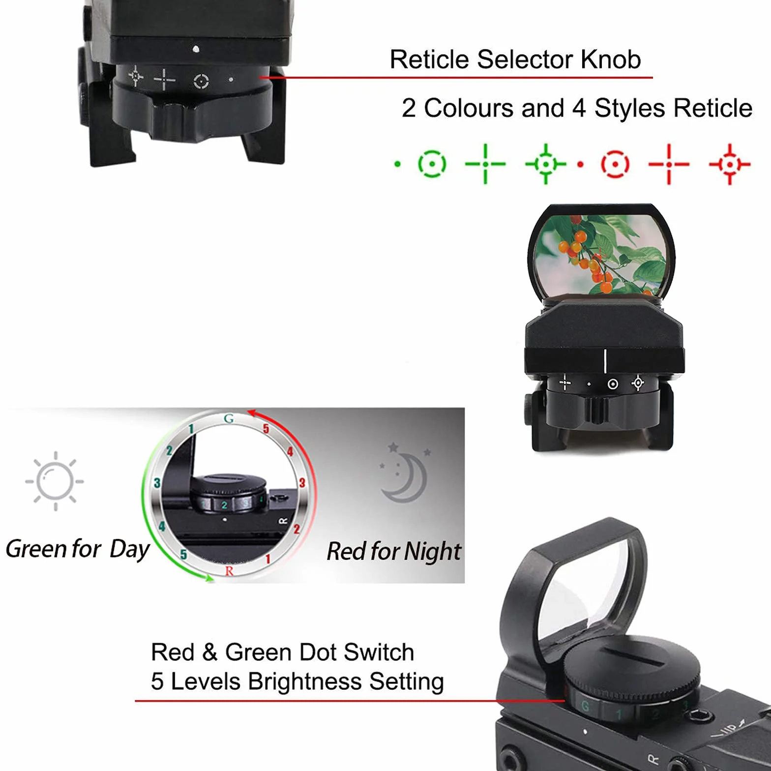 Svbony Punto de Mira 20mm Miras Telescópicas Visor de Punto Rojo 4 Retículas 5 Niveles de Brillo