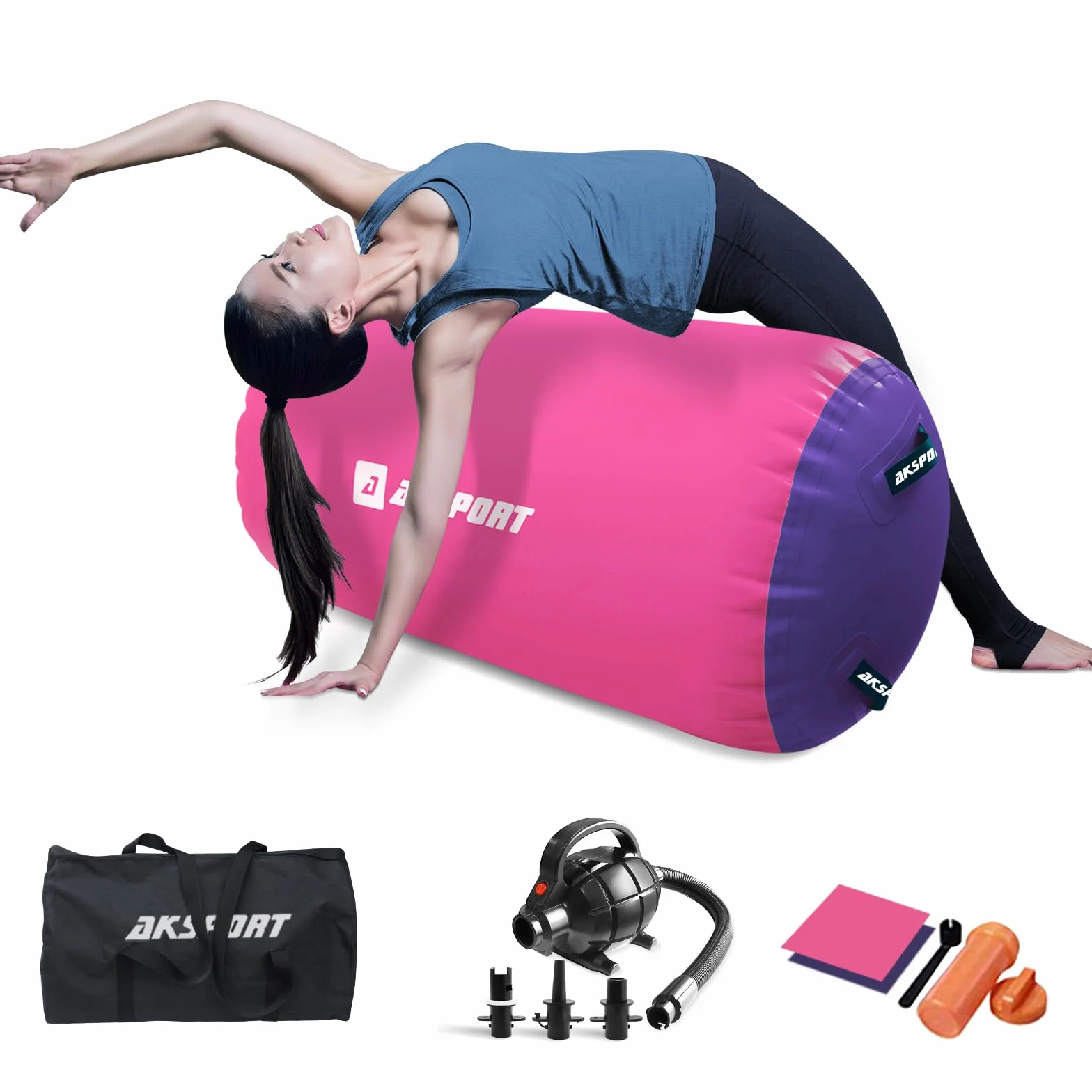 AKSPORT Air Roller Yoga Roller Inflable Air Barrel Gymnastics con Bomba de Aire
