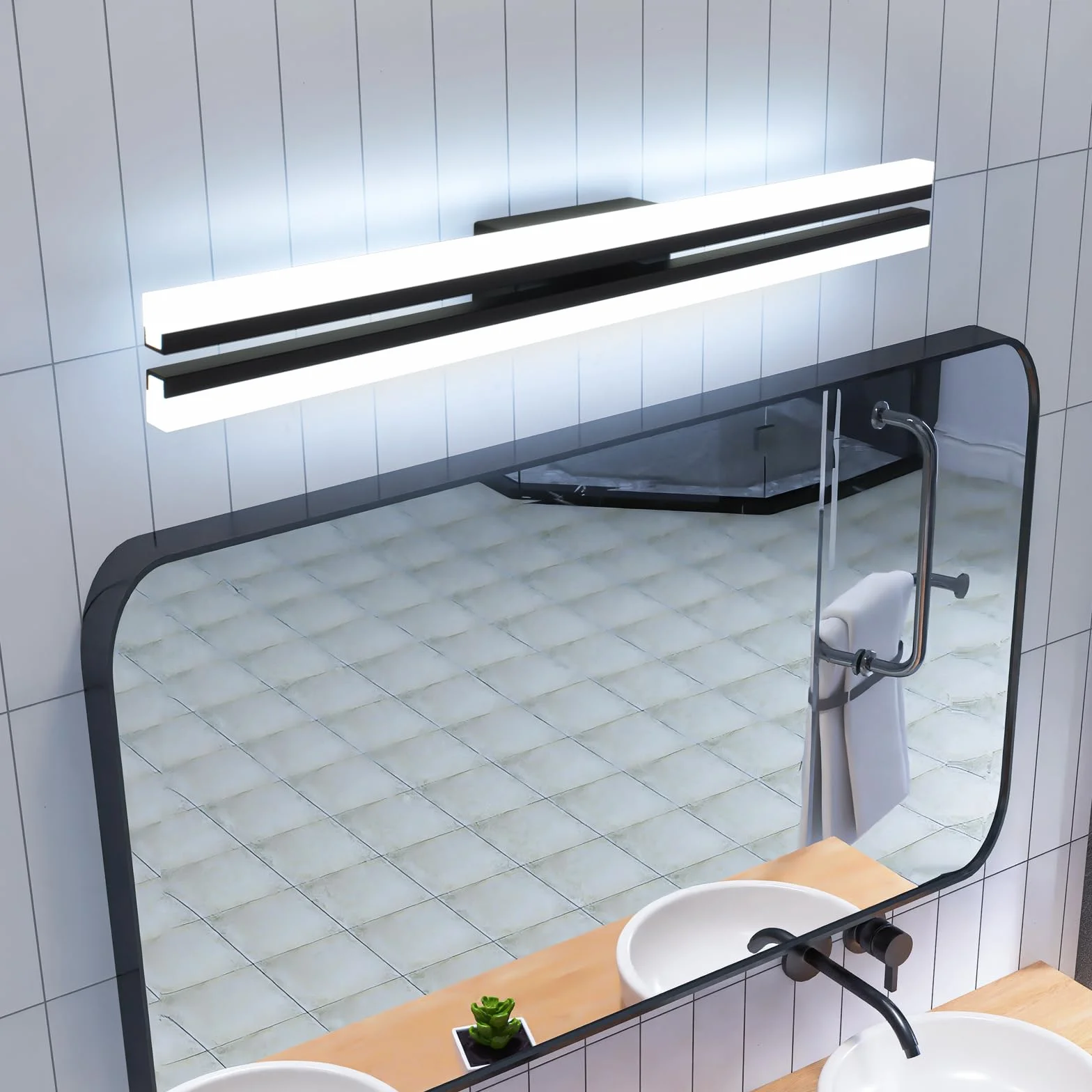 MantoLite LED Lámpara de Pared 60CM 24W IP44 6000K Negro Mate Aplique para Baño y Cuadros