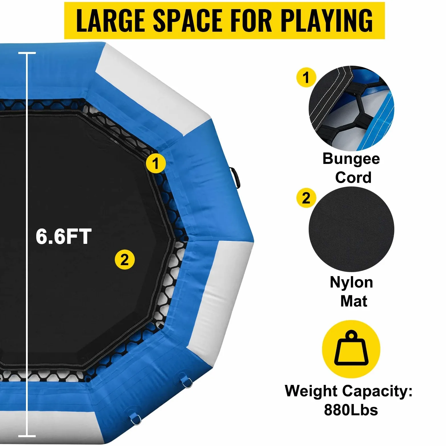 Trampolín inflable de agua con inflador eléctrico, rebotador de salpicaduras de buceo, escalera de cuerda, cuerdas de amarre y ancla para piscinas y lagos