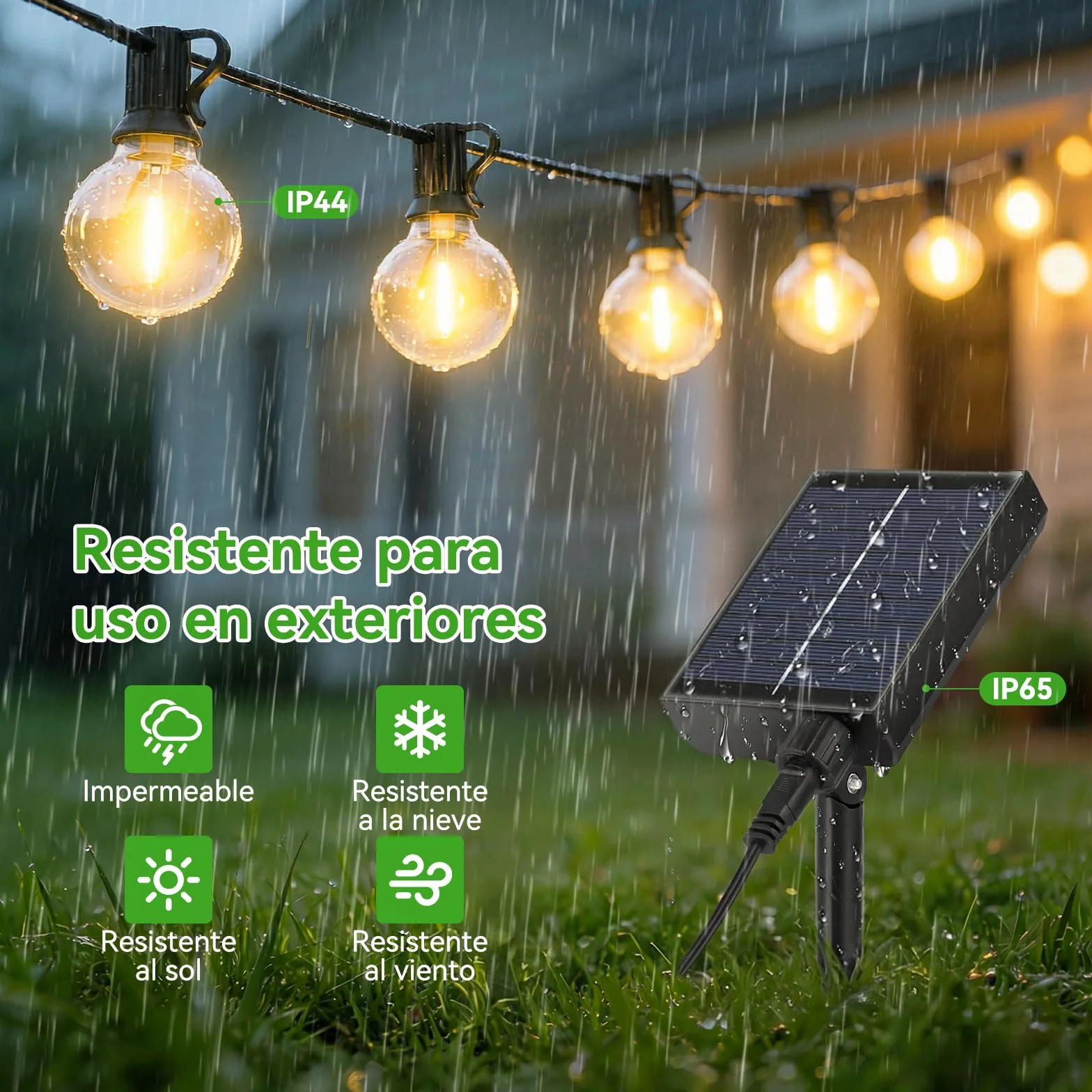 Solares Guirnalda Luces Exterior Jardin 15M LED Regulable Control Remoto G40