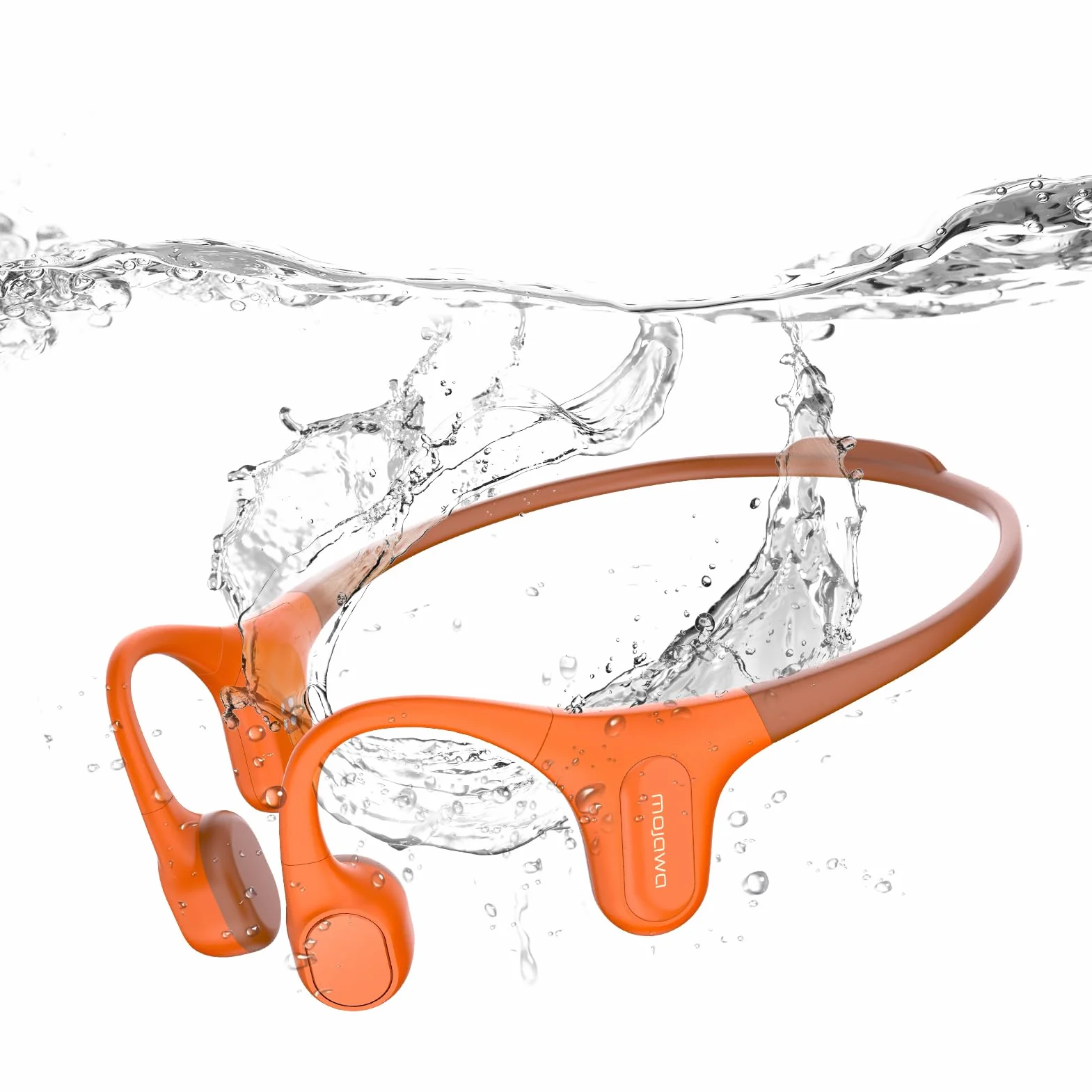 Mojawa Run Plus Auriculares de Conducción Ósea, Diseño Abierto, Bluetooth 5.2, MP3 32GB, IP68 Impermeables, Micrófono ENC, para Natación, Running, Ciclismo, Senderismo, Gimnasio y Uso Diario – Naranja