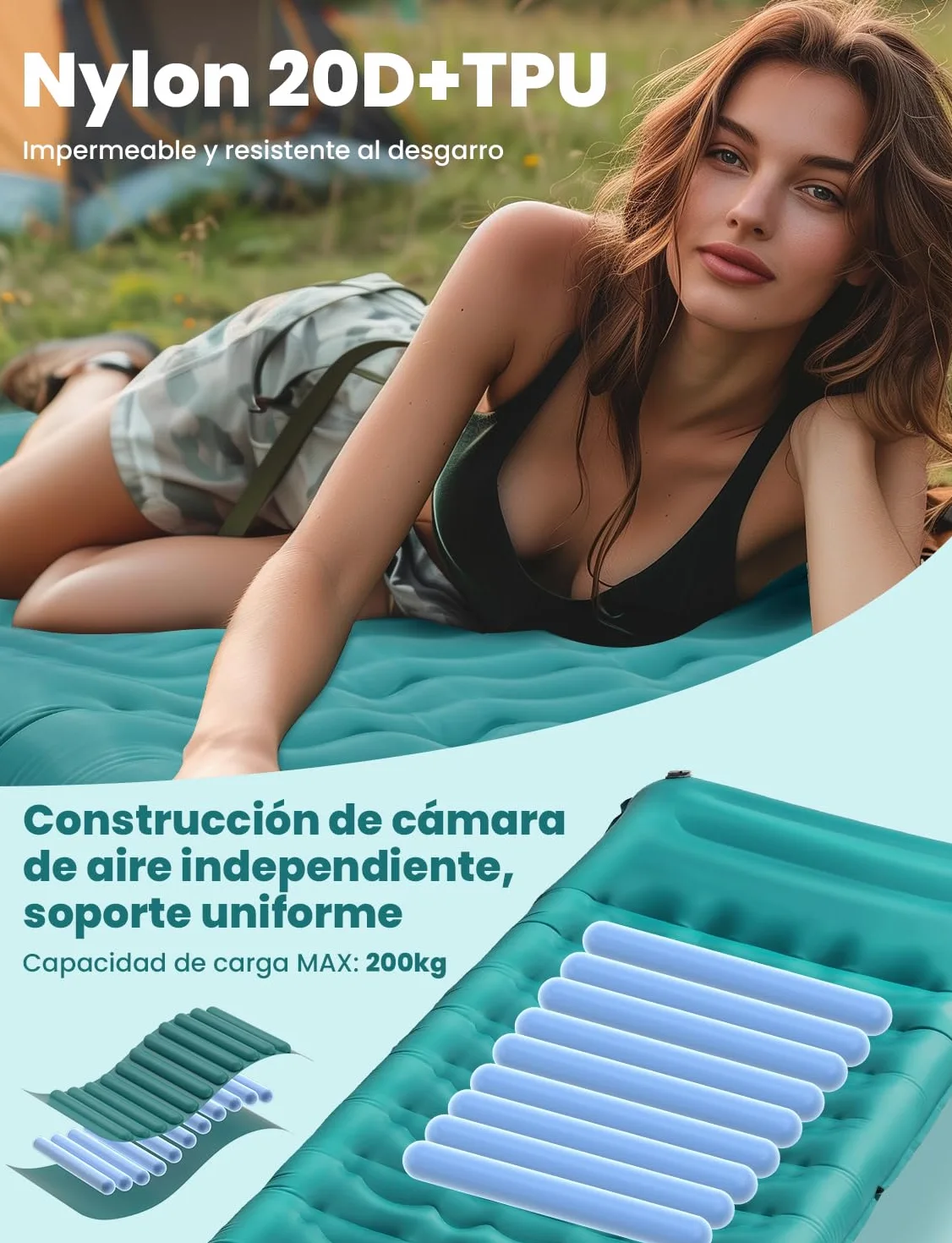 Glymnis Esterilla Camping Ultraligera con Almohada, Colchón Hinchable Individual con Bomba de Pie para Viajes, Exteriores, Senderismo