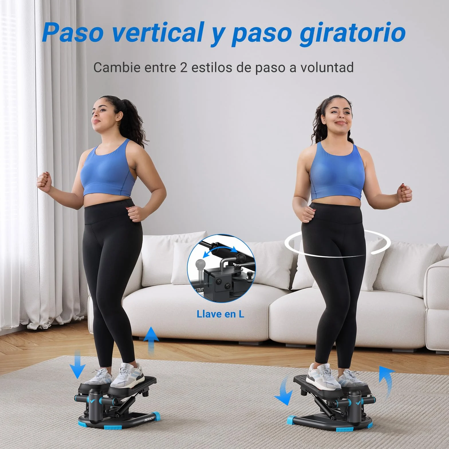 MERACH Mini Stepper Fitness Apartment,Stepper 2 en 1 para Casa,Silent Swing 150 kg con Pantalla LCD y Bandas de Resistencia,para Entrenamiento de Piernas,Brazos y Glúteos